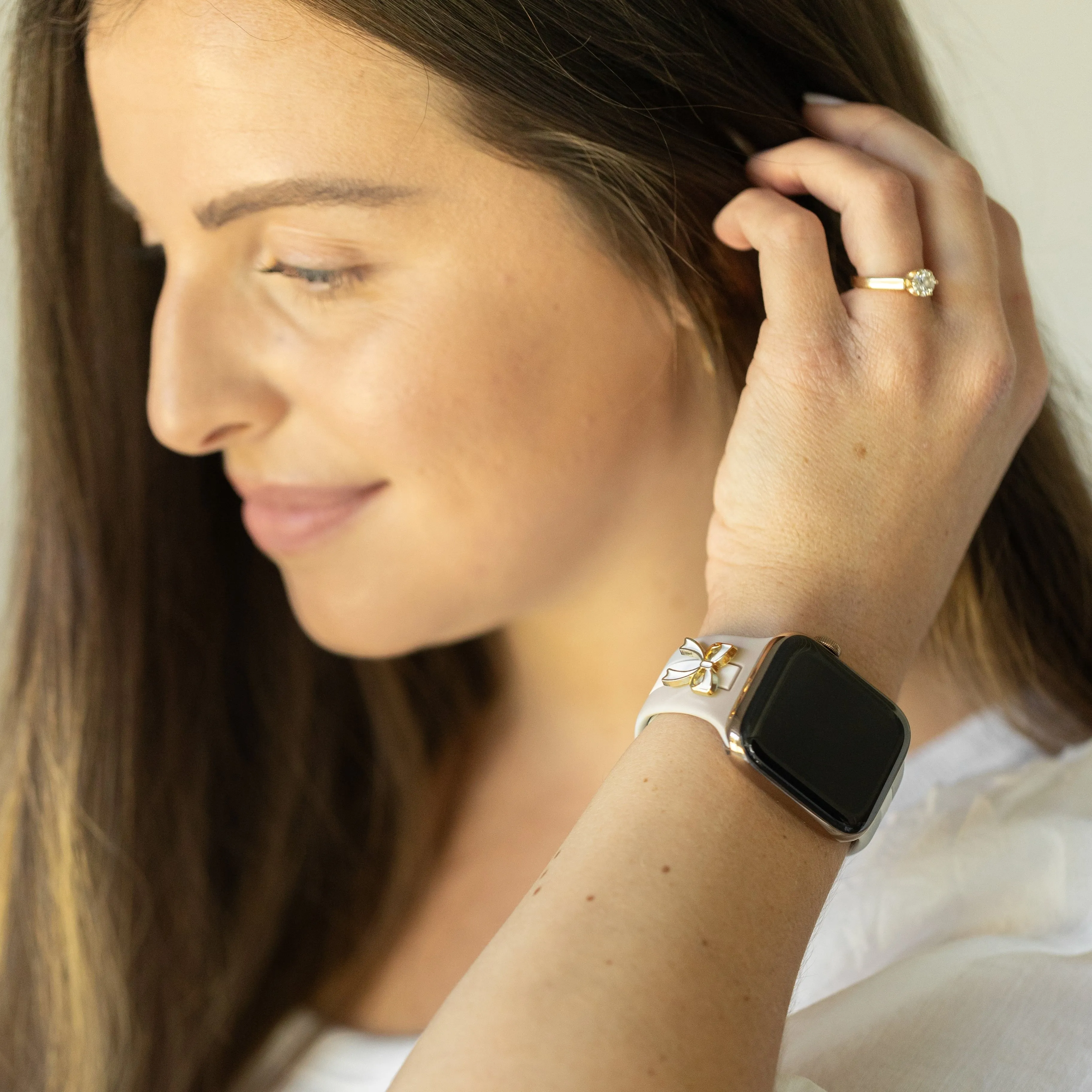 The It Girl Nude Sand and White Smart Watch Band sold by Strawberry Avocados product image thumbnail 2