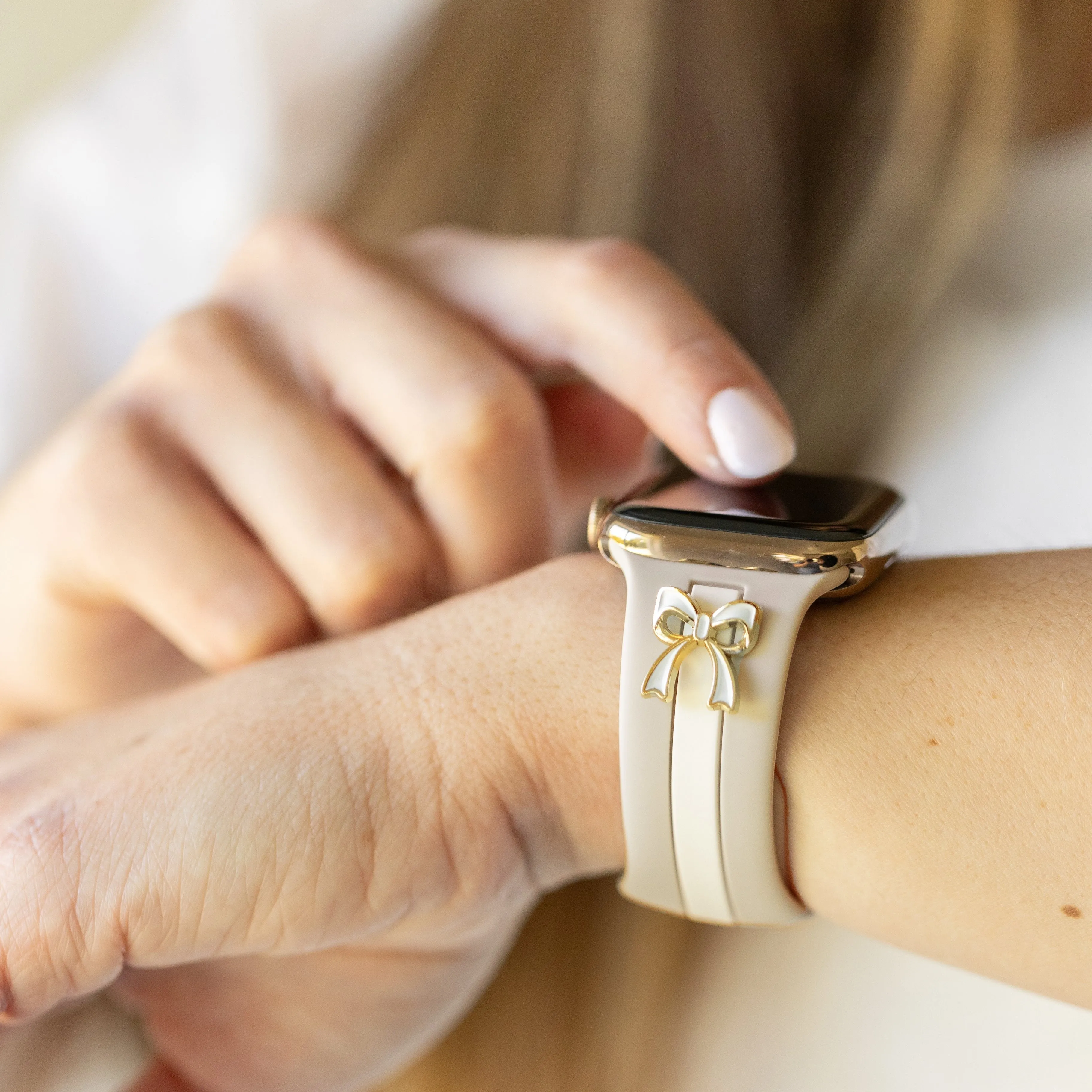 The It Girl Nude Sand and White Smart Watch Band sold by Strawberry Avocados product image thumbnail 3