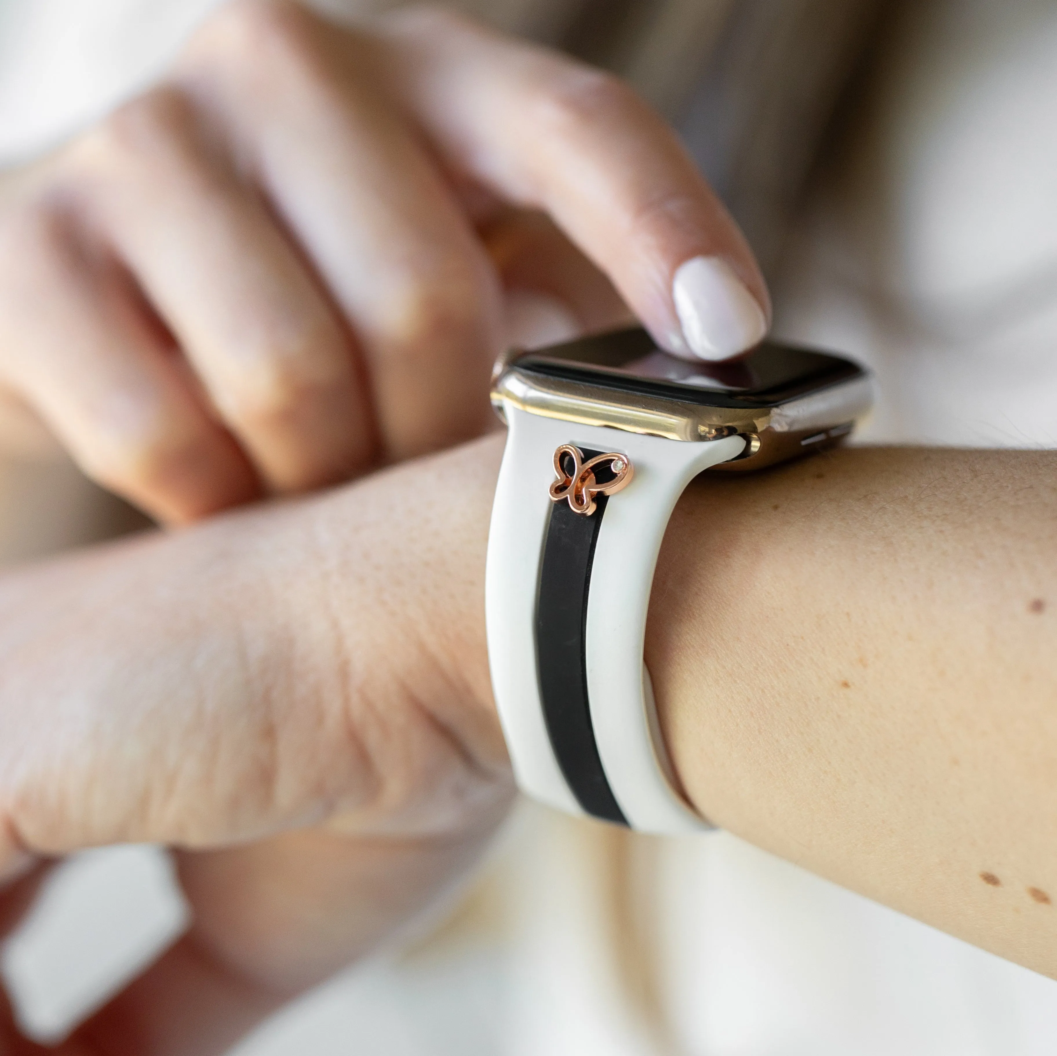 Chasing Butterflies 🦋Winter White & Black Night Smart Watch Band sold by Strawberry Avocados