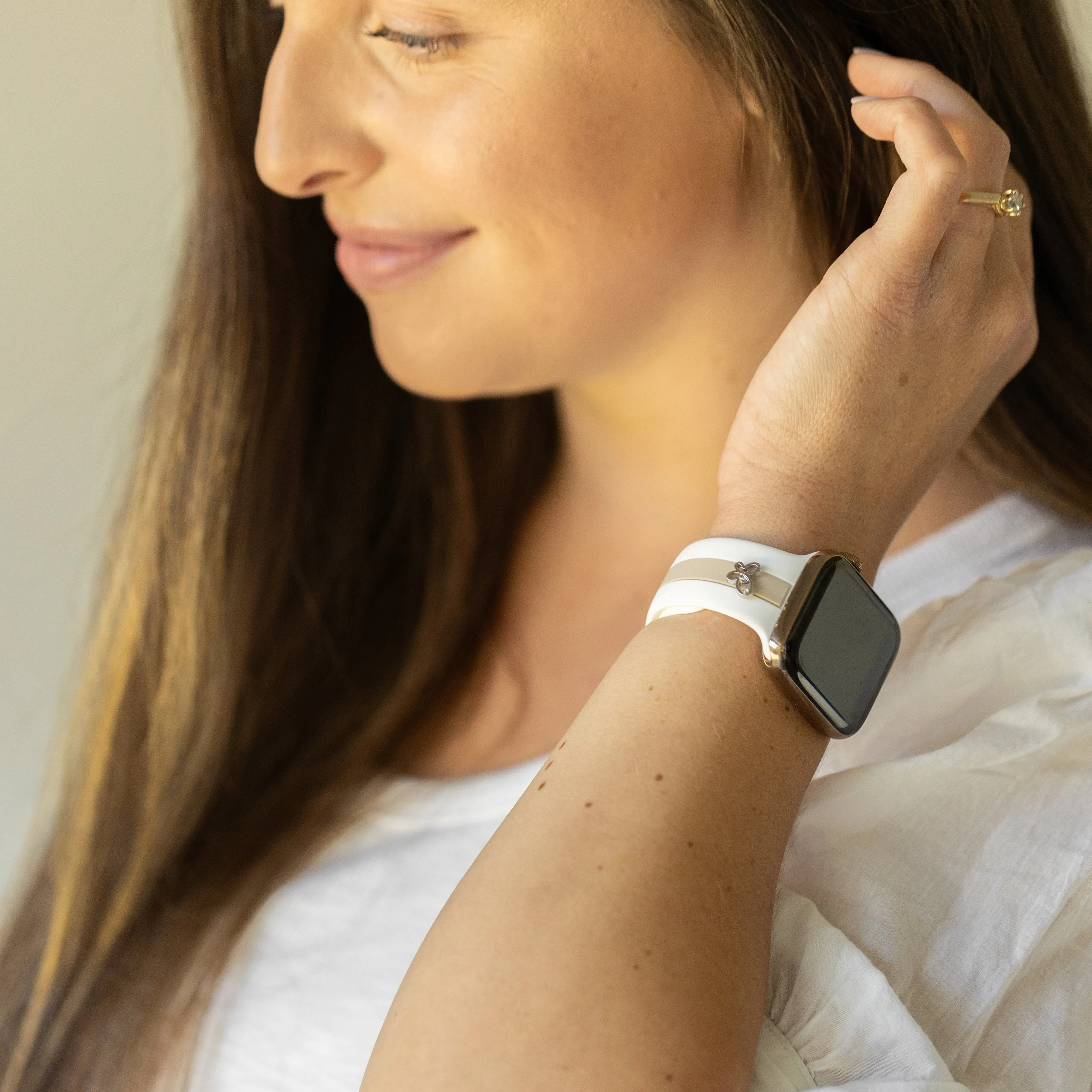 Chasing Butterflies 🦋 White & Nude Sand Smart Watch Band sold by Strawberry Avocados product image thumbnail 2