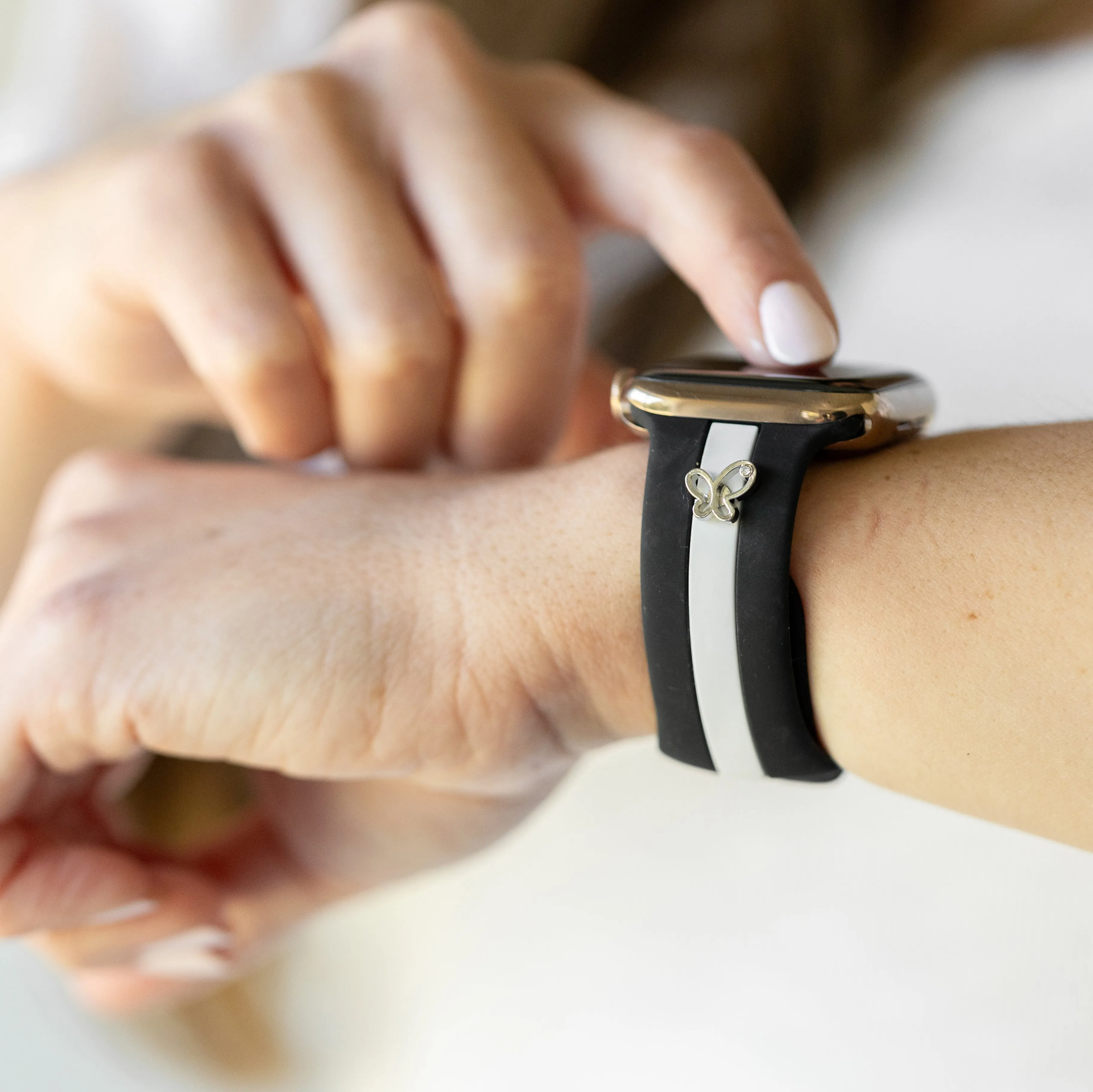 Chasing Butterflies 🦋 Midnight Black & White Smart Watch Band sold by Strawberry Avocados
