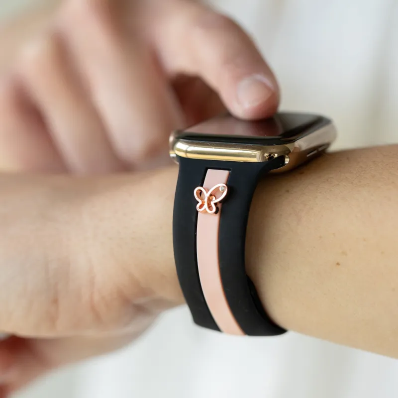Chasing Butterflies 🦋 Midnight Black & Pink Smart Watch Band sold by Strawberry Avocados