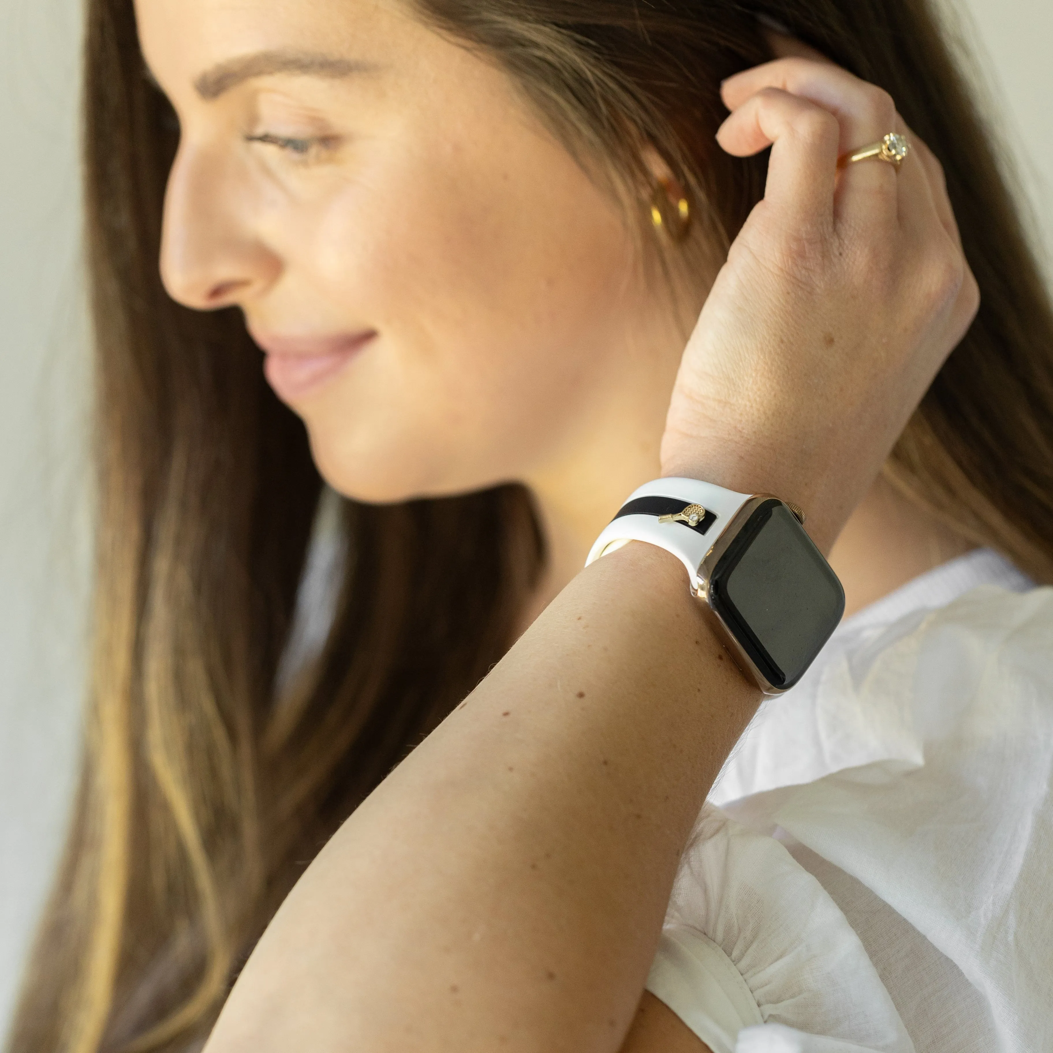 Let's Cause a Racketπ Winter White & Black Night Smart Watch Band sold by Strawberry Avocados product image thumbnail 2