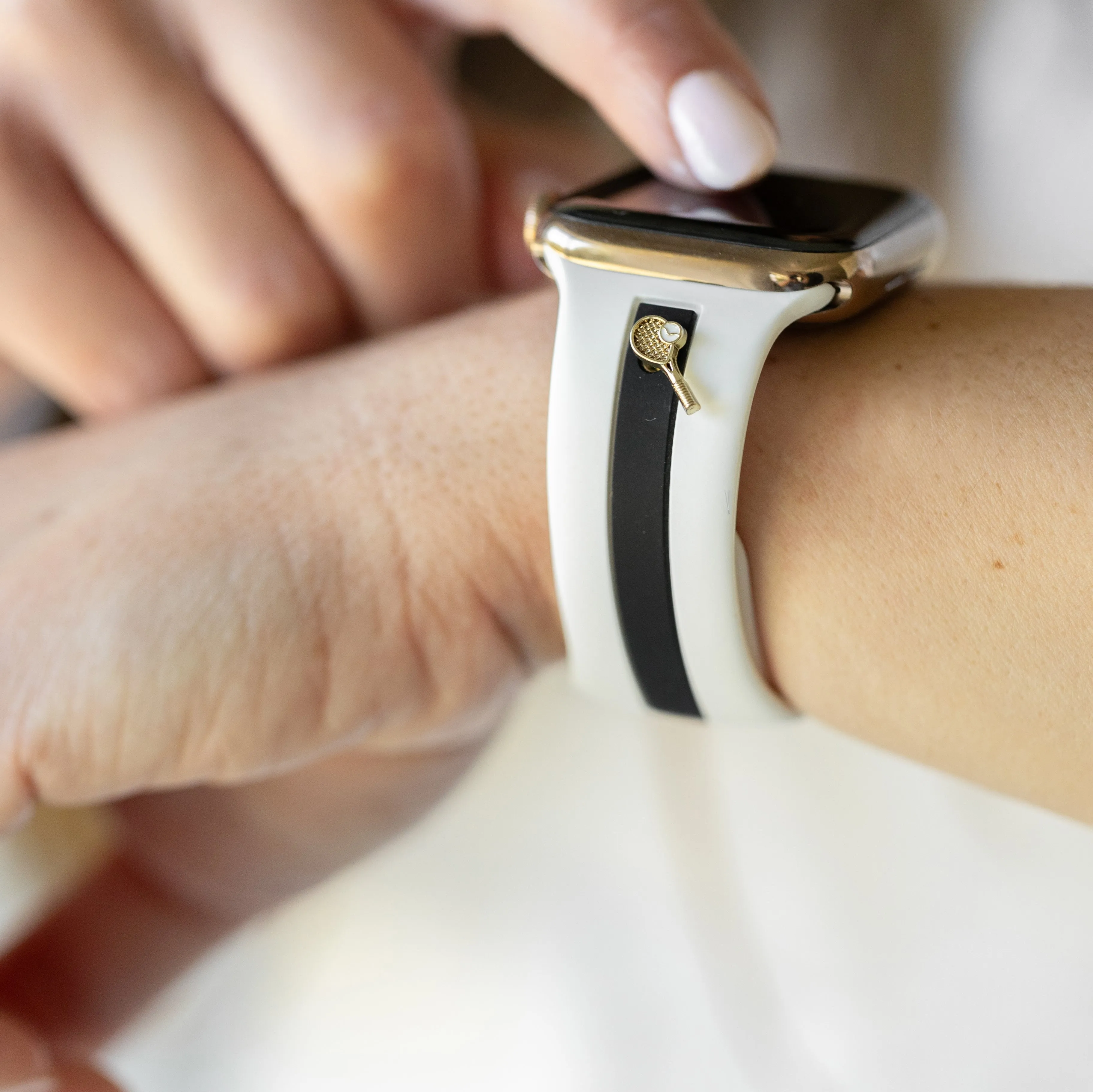 Let's Cause a Racketπ Winter White & Black Night Smart Watch Band sold by Strawberry Avocados product image thumbnail 3