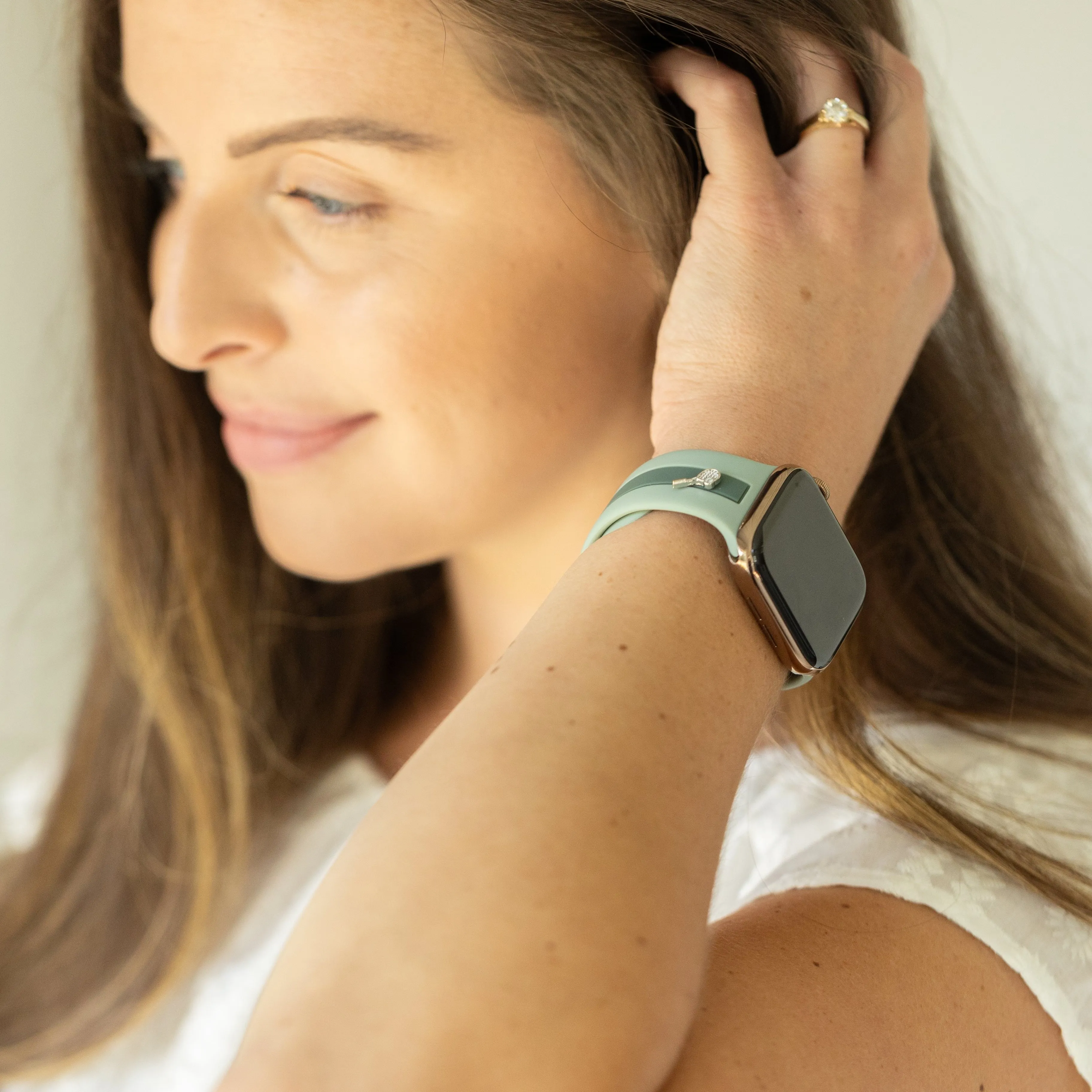 Let's Cause a Racket π Dusty Blue and Green Smart Watch Band sold by Strawberry Avocados product image thumbnail 2