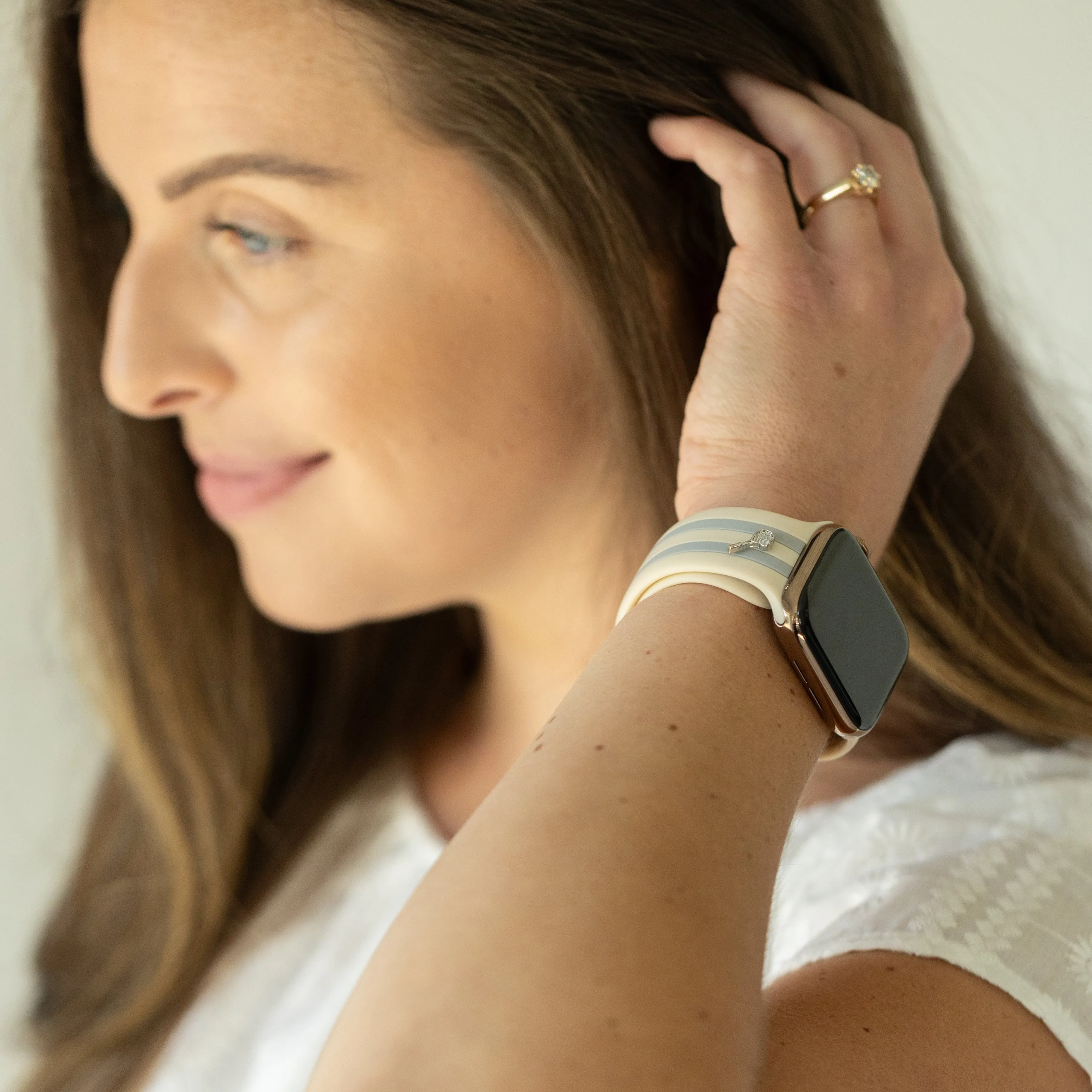 Let's Cause a Racket π Ivory and Gray Smart Watch Band sold by Strawberry Avocados product image thumbnail 2