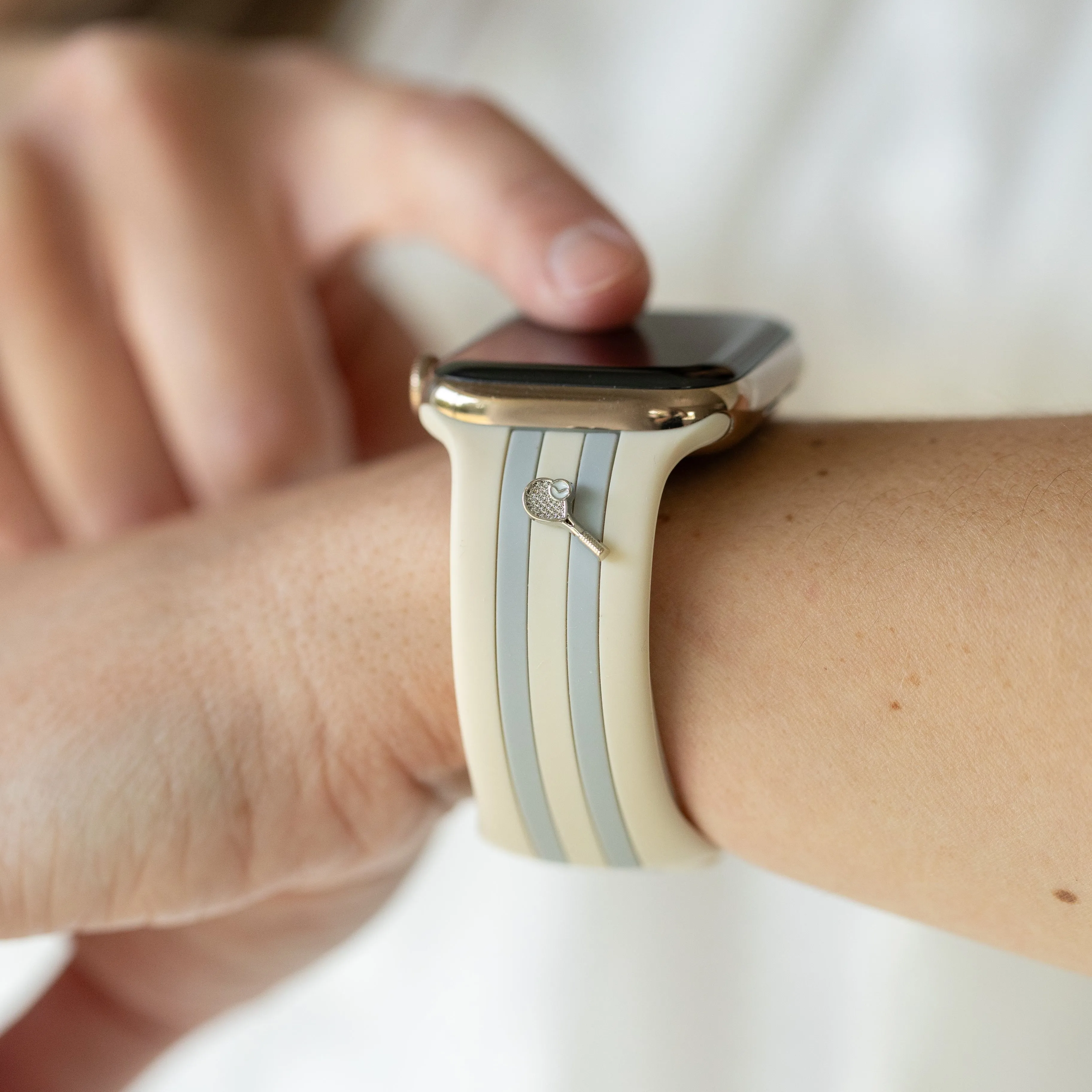 Let's Cause a Racket π Ivory and Gray Smart Watch Band sold by Strawberry Avocados