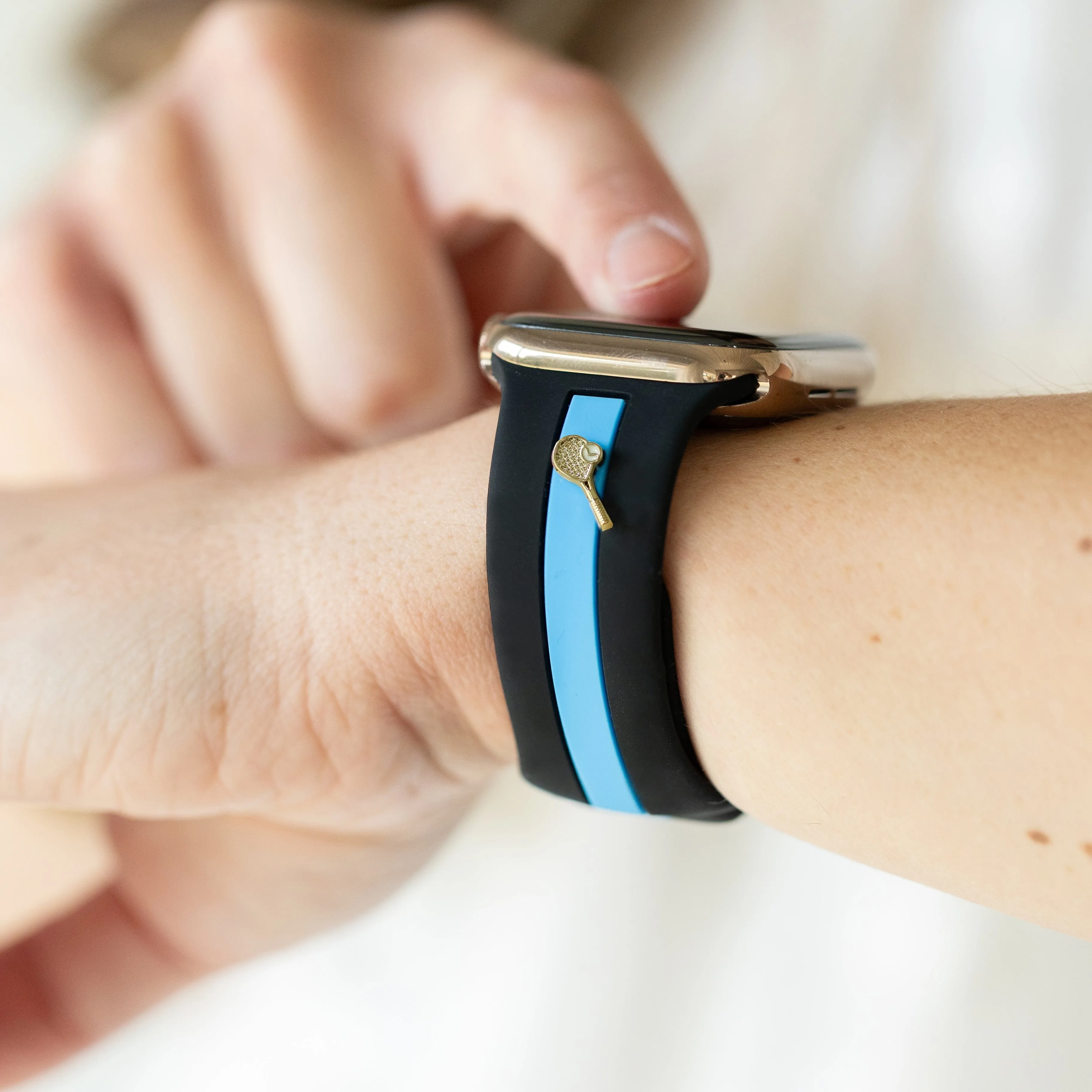 Let's Cause a Racket 🏓 Black & Blue Smart Watch Band sold by Strawberry Avocados product image thumbnail 3