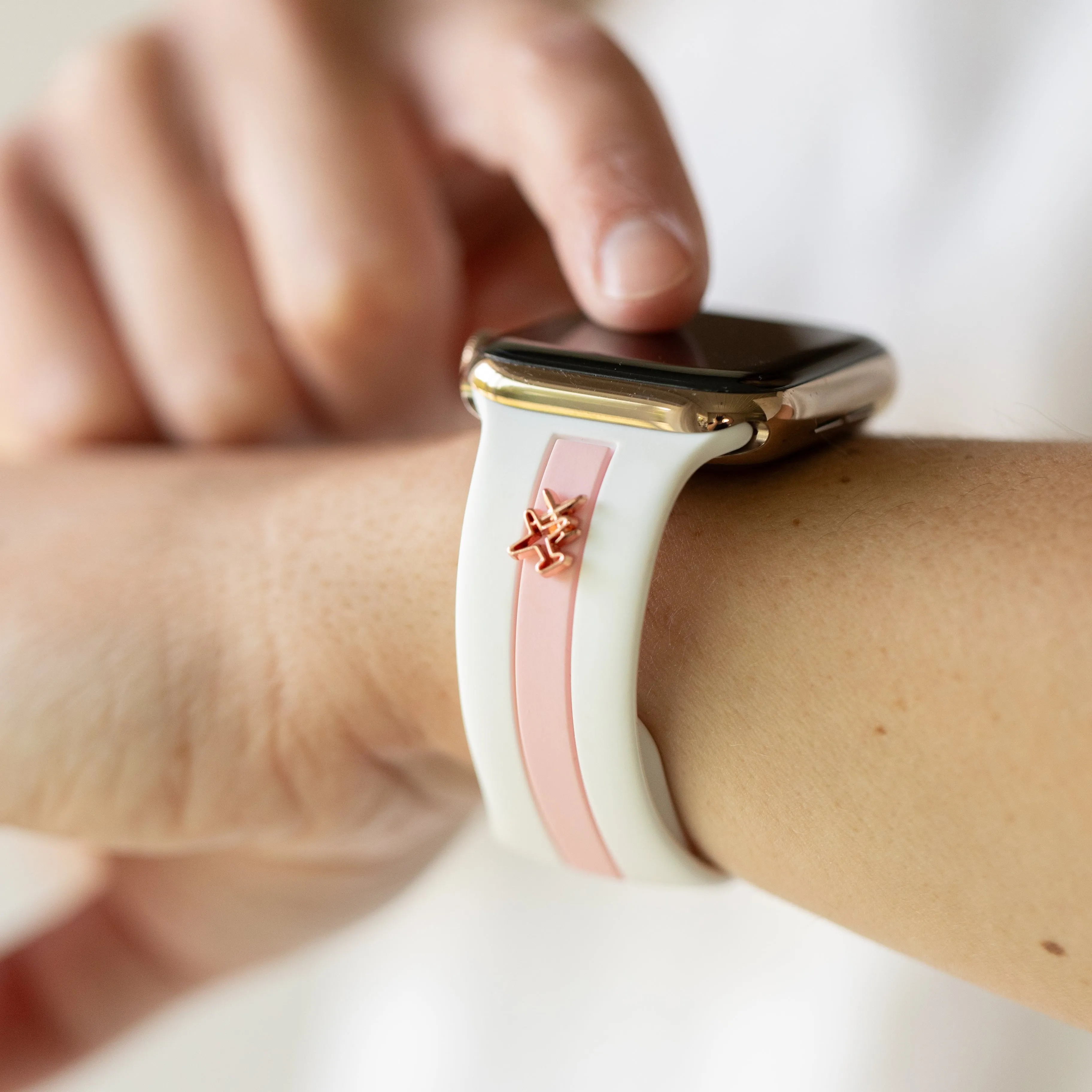 Come Fly With Me✈️ White & Bubblegum Smart Watch Band sold by Strawberry Avocados product image thumbnail 3