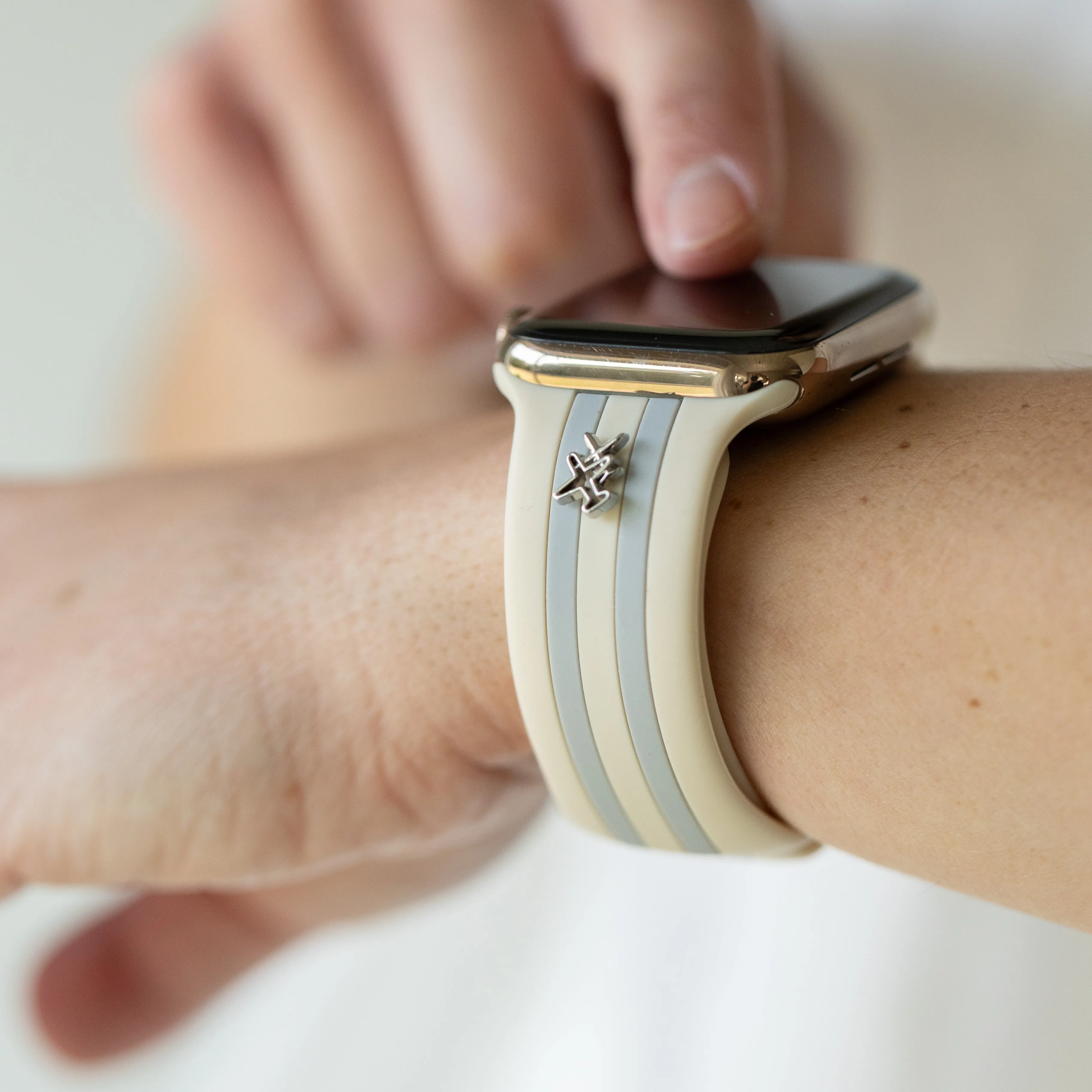 Come Fly With Me✈️ Ivory & Gray Smart Watch Band sold by Strawberry Avocados product image thumbnail 2