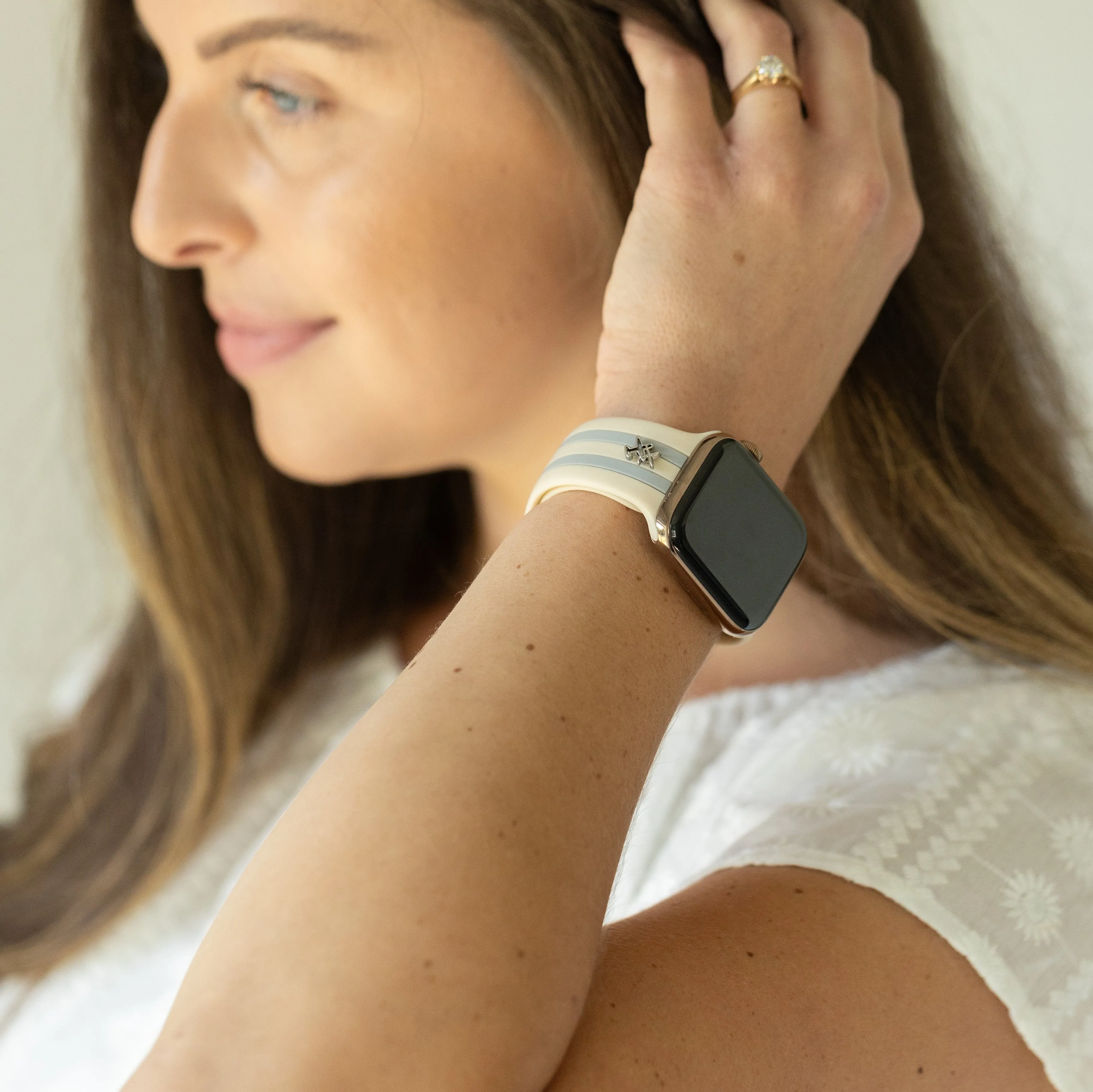 Come Fly With Me✈️ Ivory & Gray Smart Watch Band sold by Strawberry Avocados product image thumbnail 3