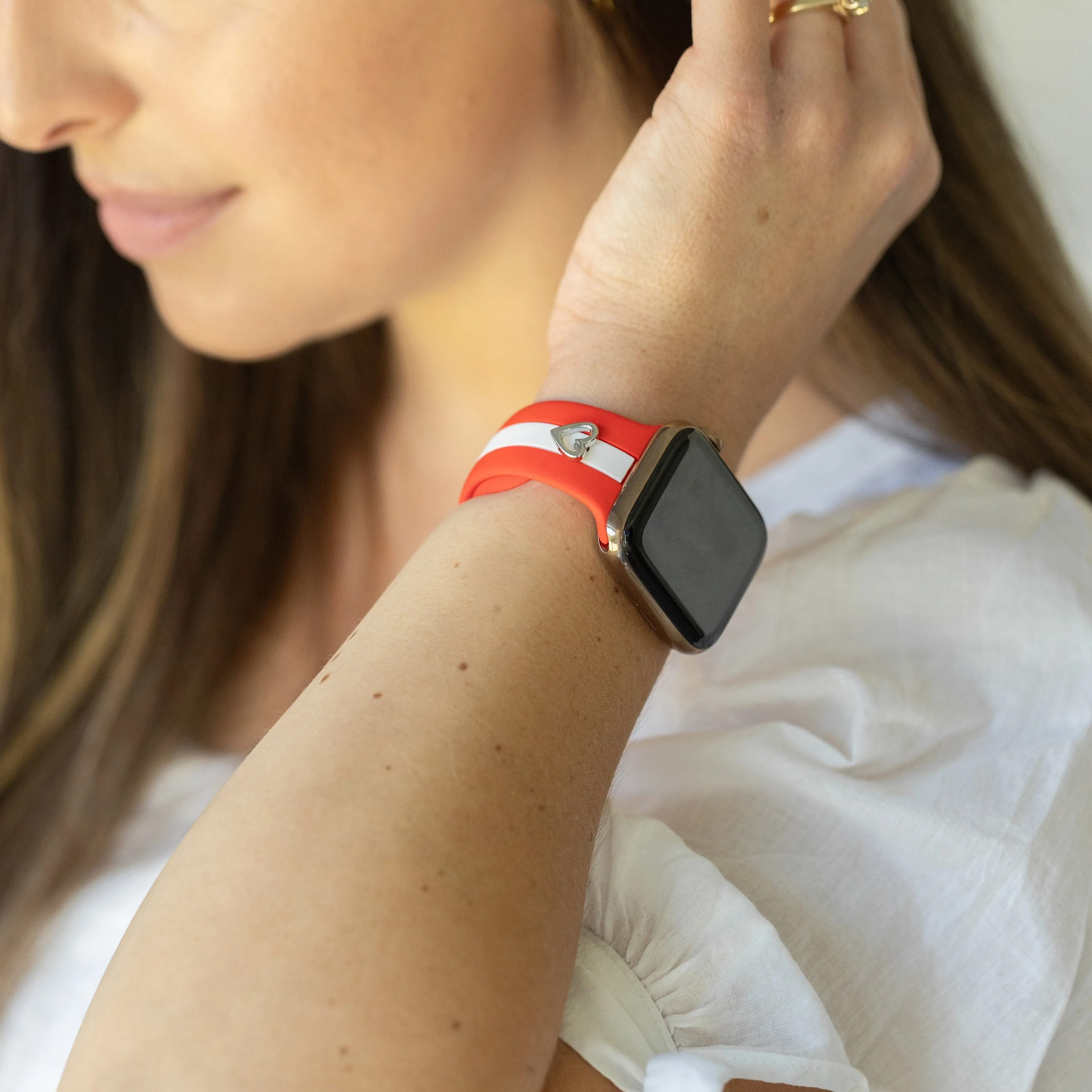 Heart to Love ♡ Red & White Smart Watch Band sold by Strawberry Avocados product image thumbnail 2