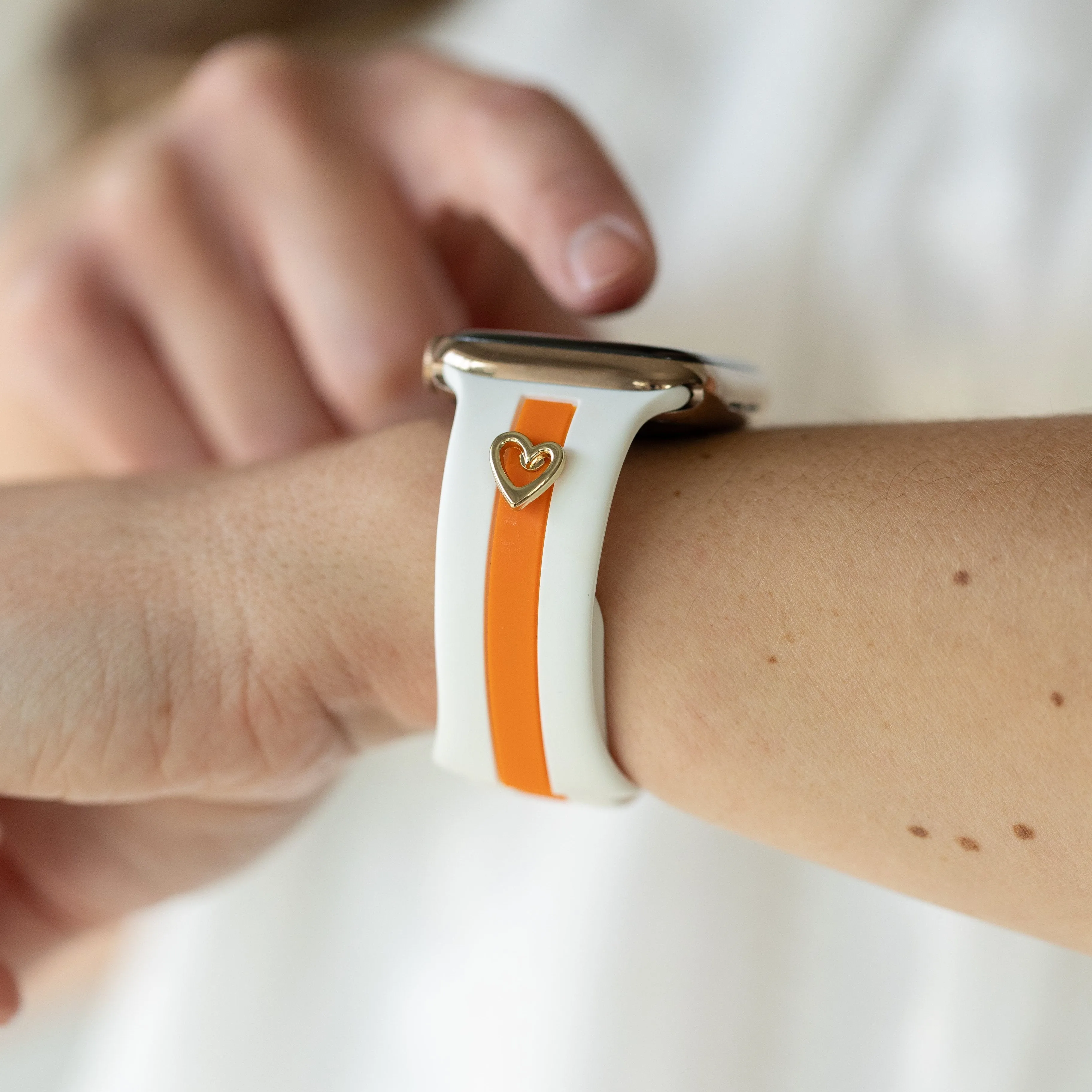 Heart to Love ♡ White & Orange Smart Watch Band sold by Strawberry Avocados
