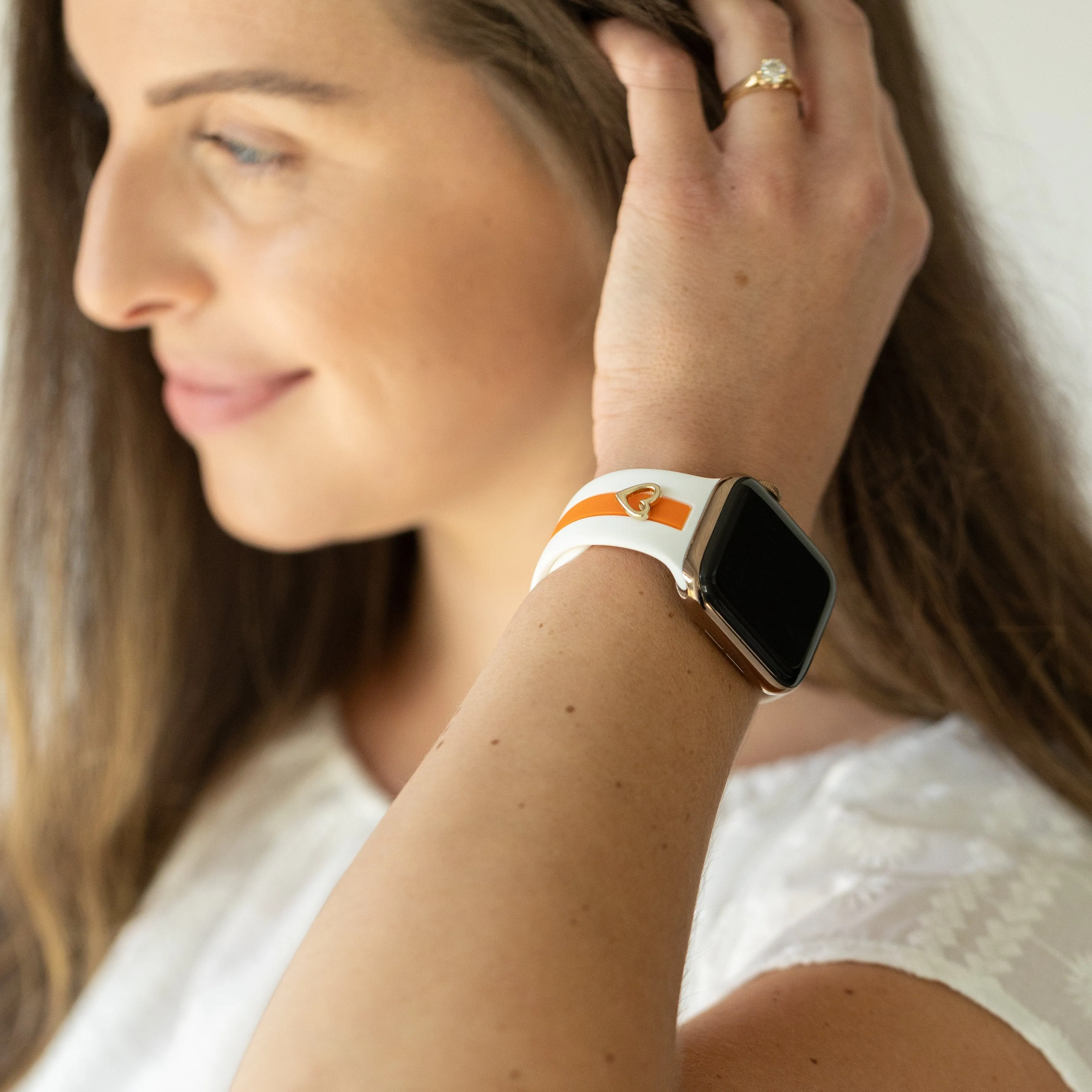 Heart to Love ♡ White & Orange Smart Watch Band sold by Strawberry Avocados product image thumbnail 2