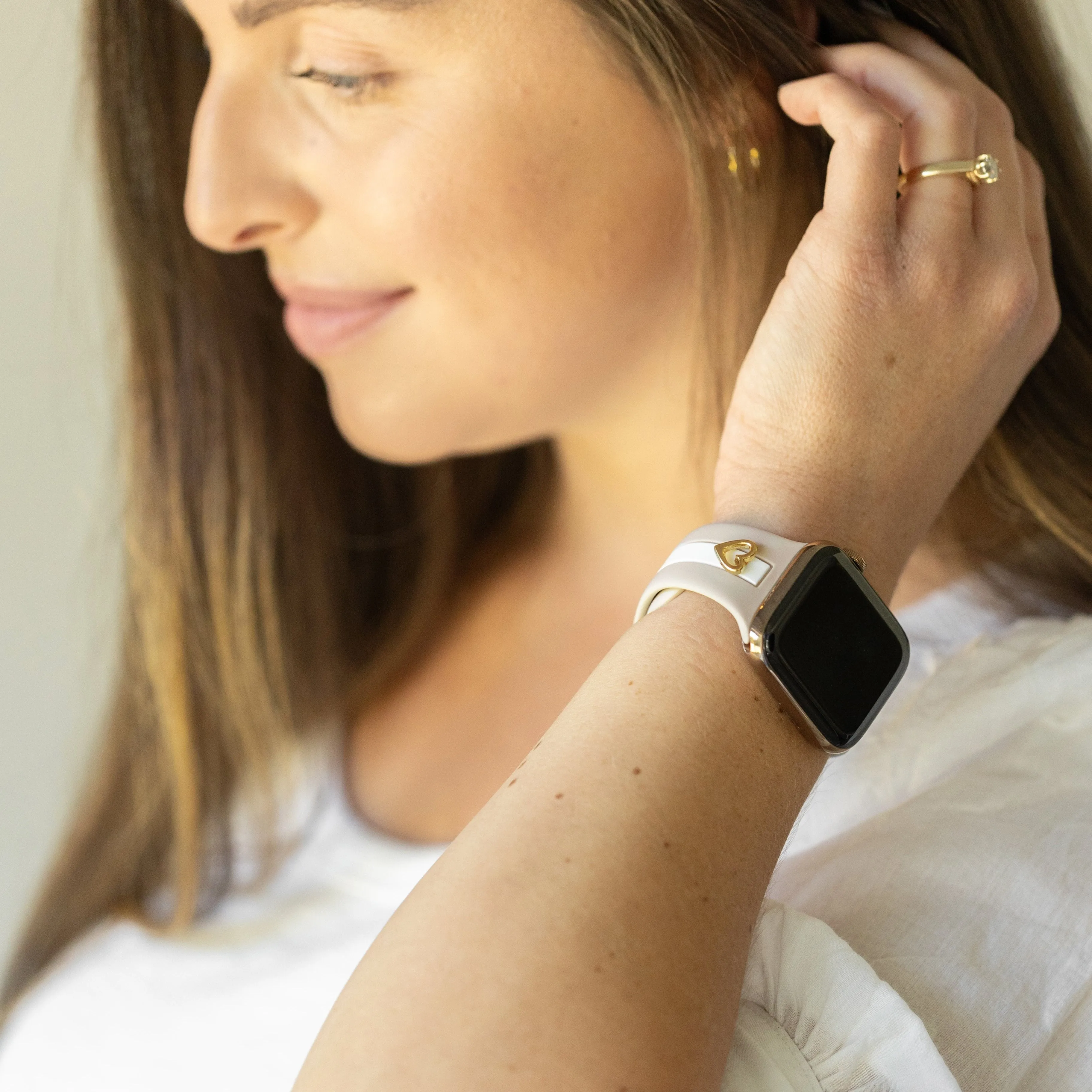 Heart to Love ♡ Nude Sand & White Smart Watch Band sold by Strawberry Avocados product image thumbnail 3