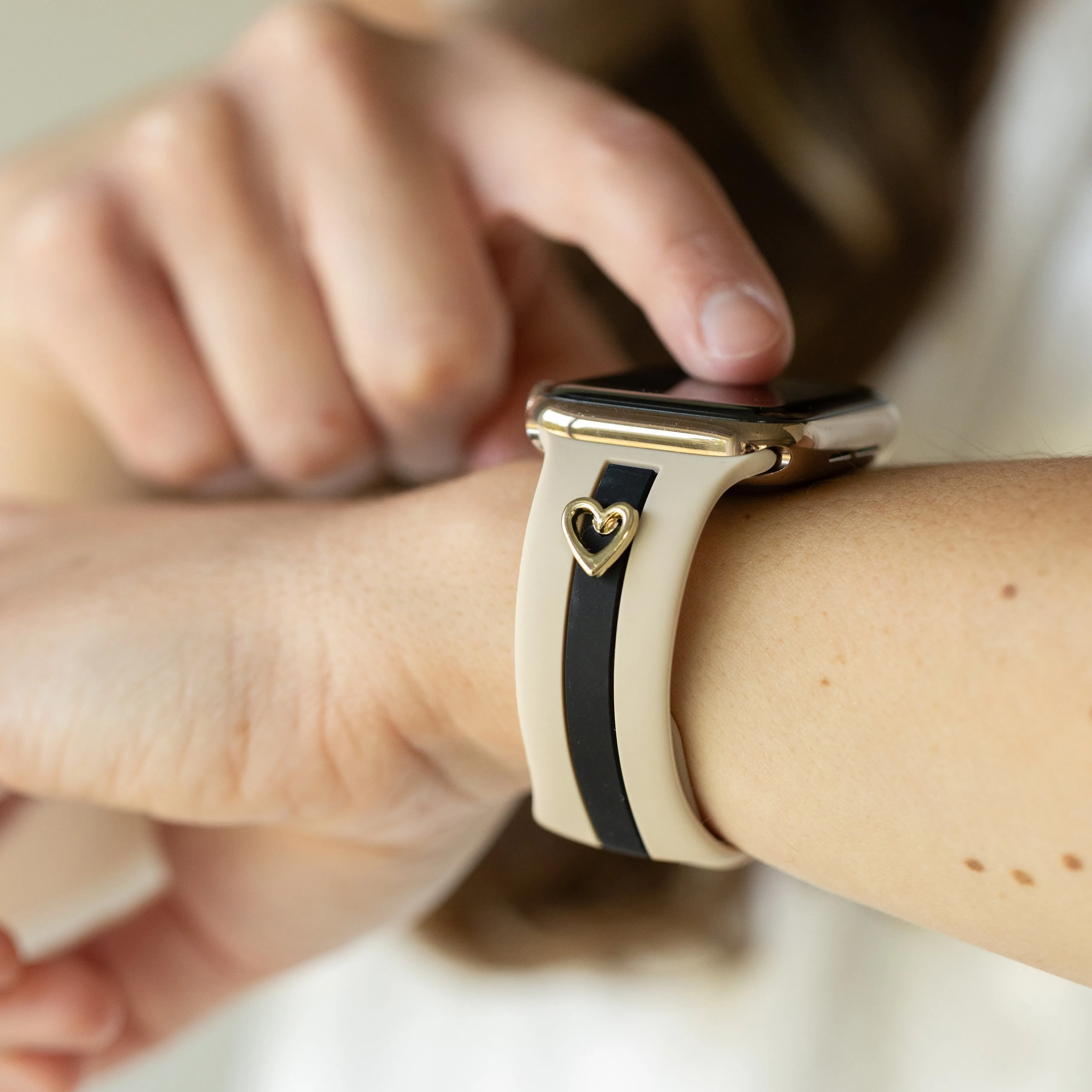 Heart to Love ♡ Nude Sand & Black Smart Watch Band sold by Strawberry Avocados