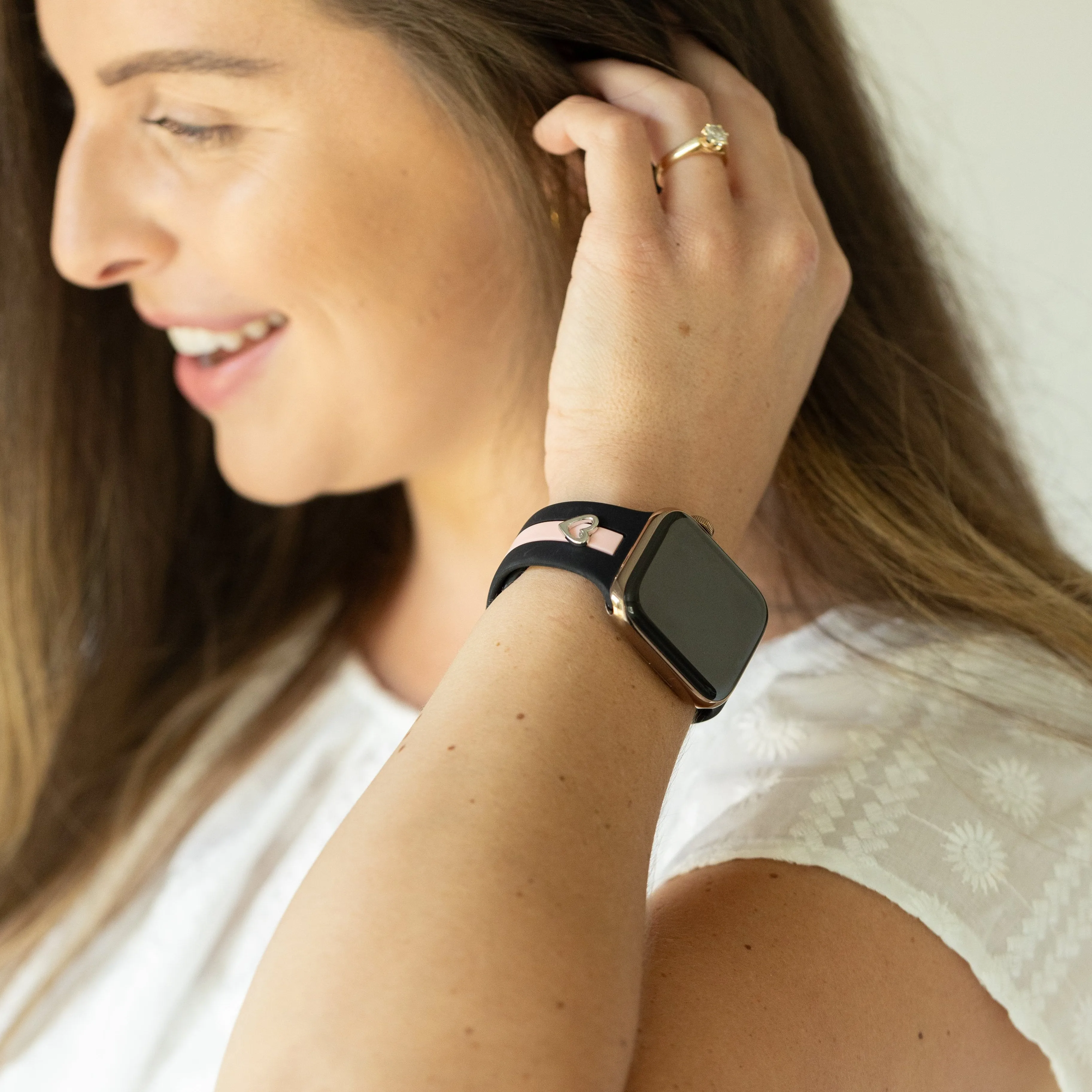 Heart to Love ♡ Midnight Black & Pink Smart Watch Band sold by Strawberry Avocados product image thumbnail 2