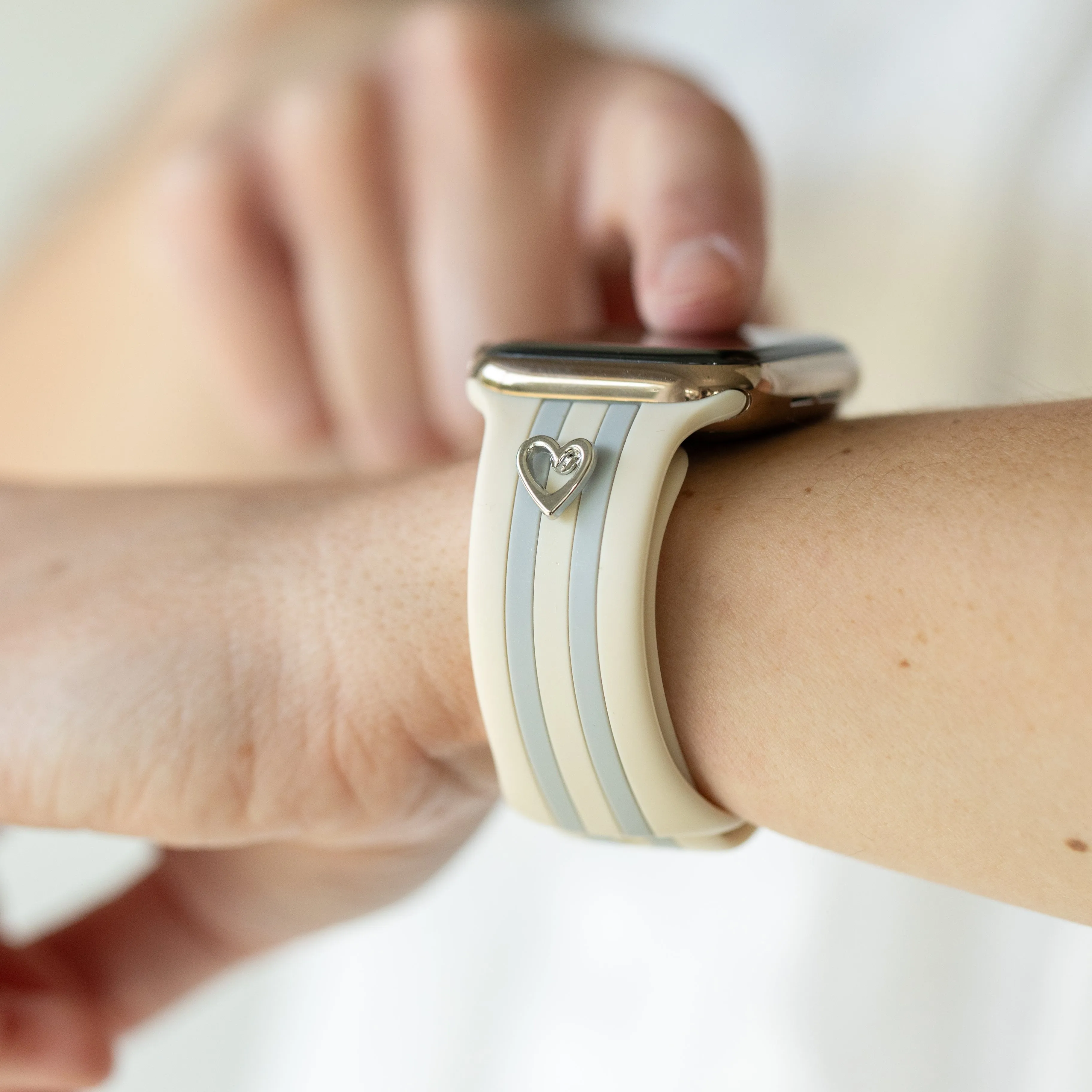 Heart to Love ♡ Ivory & Gray Smart Watch Band sold by Strawberry Avocados