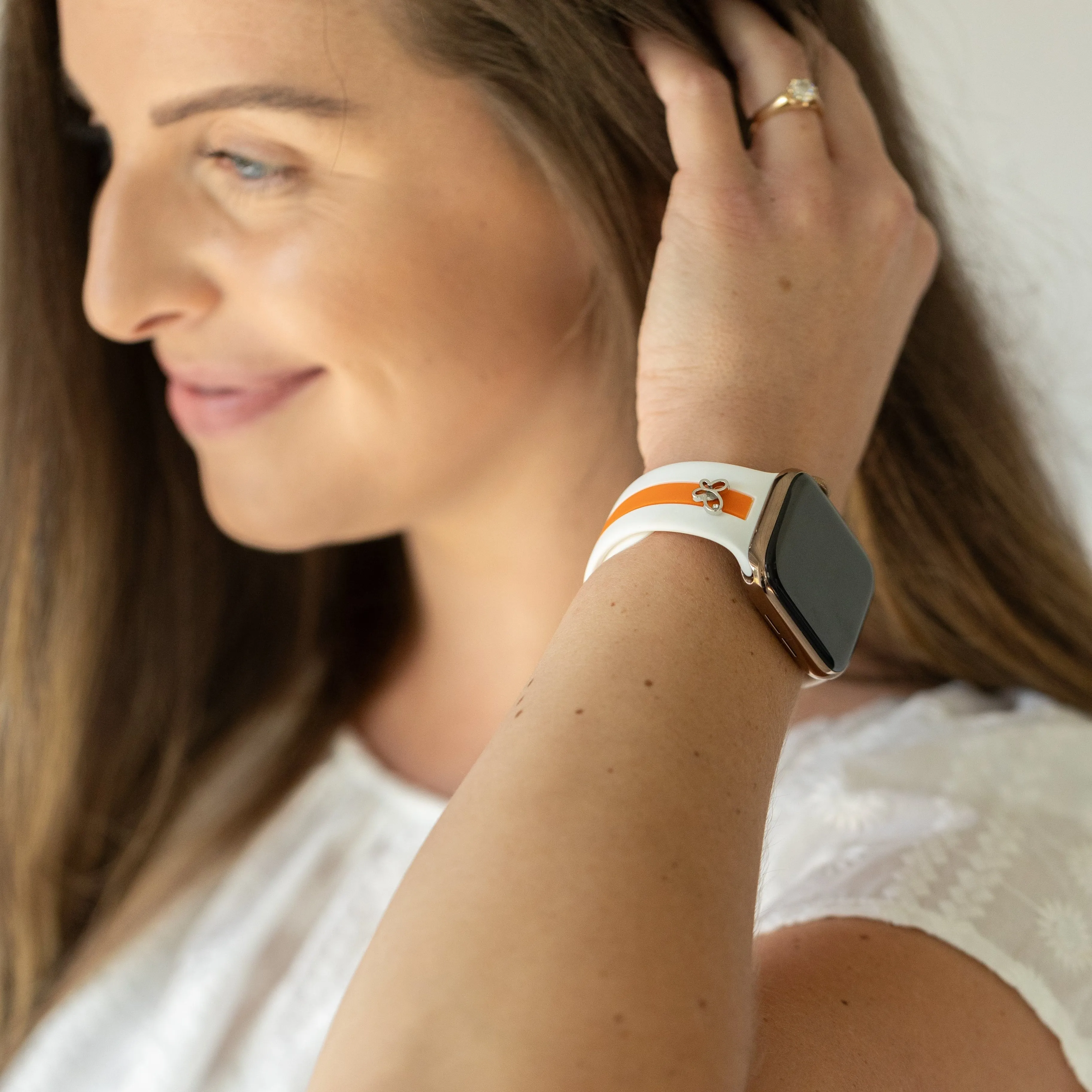 Chasing Butterflies 🦋White & Orange Smart Watch Band sold by Strawberry Avocados product image thumbnail 2