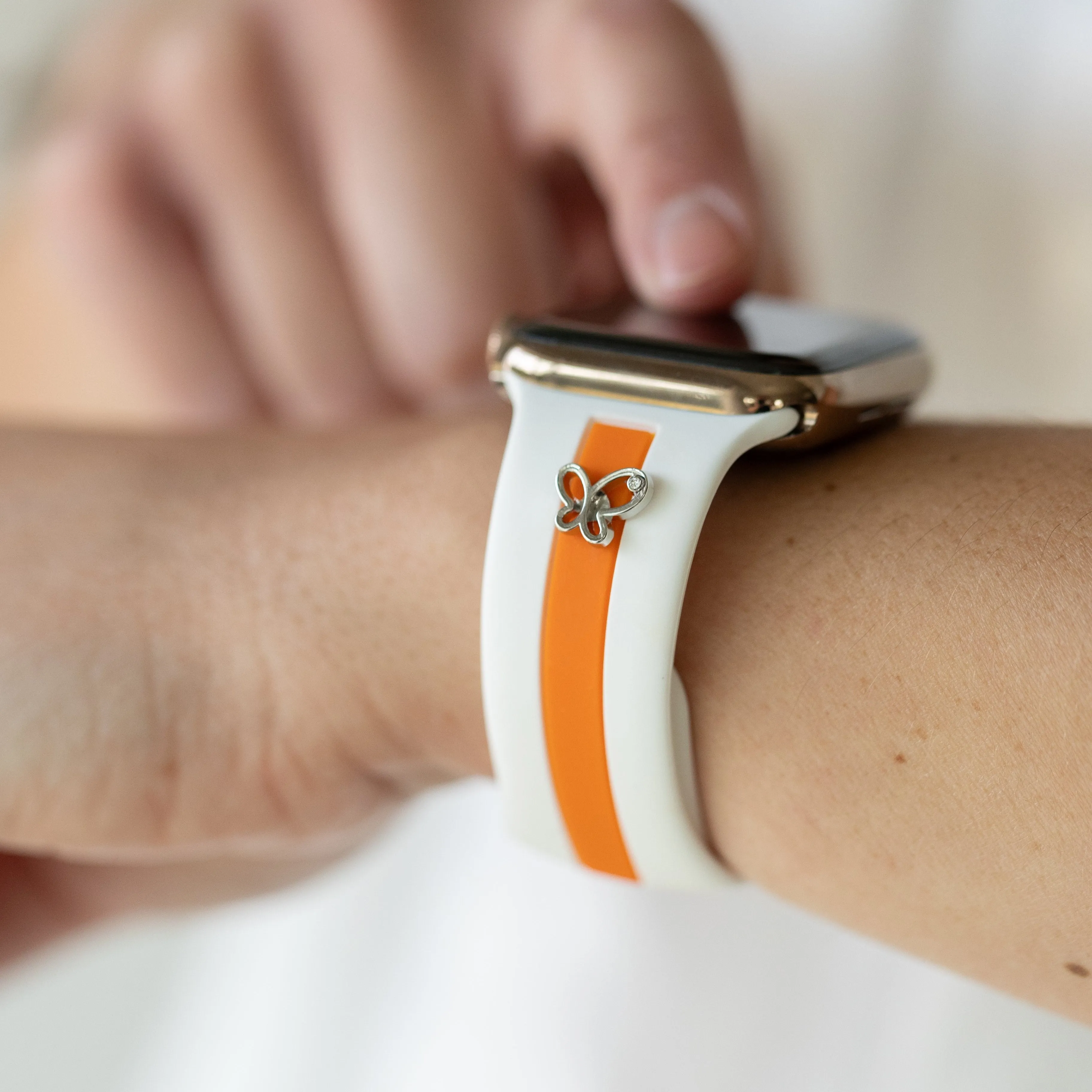 Chasing Butterflies 🦋White & Orange Smart Watch Band sold by Strawberry Avocados product image thumbnail 3