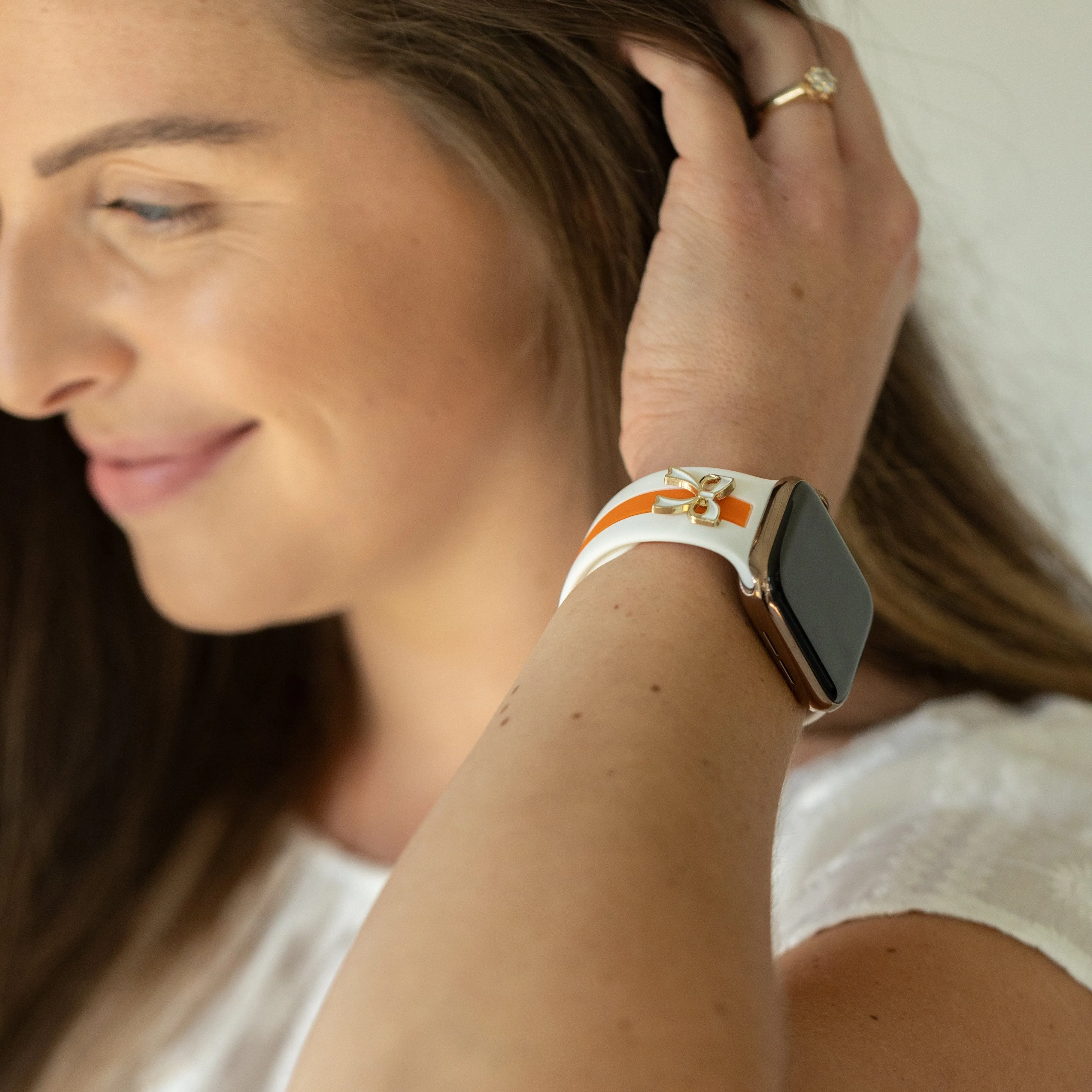 The It Girl White & Orange Smart Watch Band sold by Strawberry Avocados product image thumbnail 2