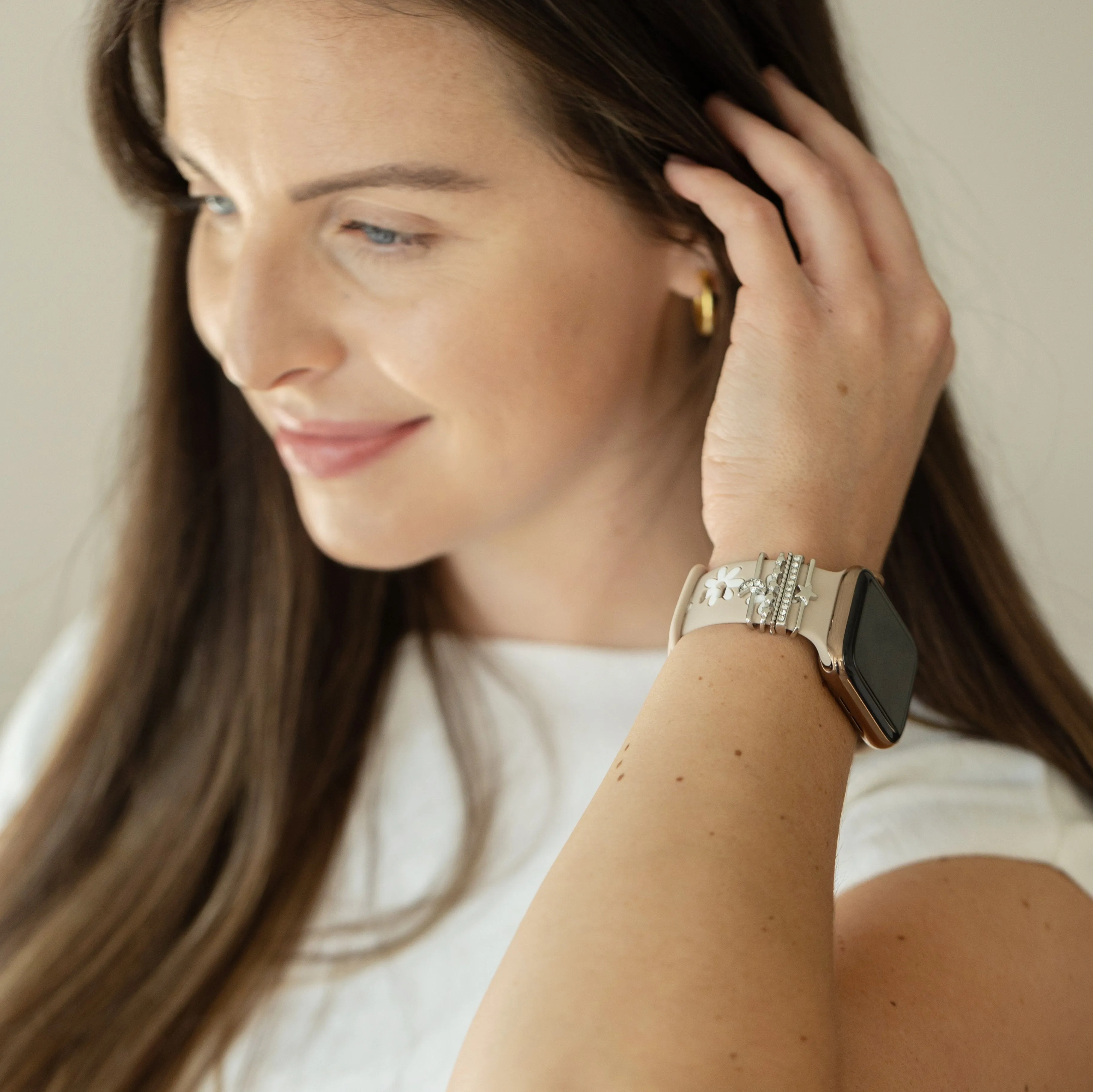 Nude White Daisy Moon-Star Smart Watch Band sold by Strawberry Avocados product image thumbnail 2