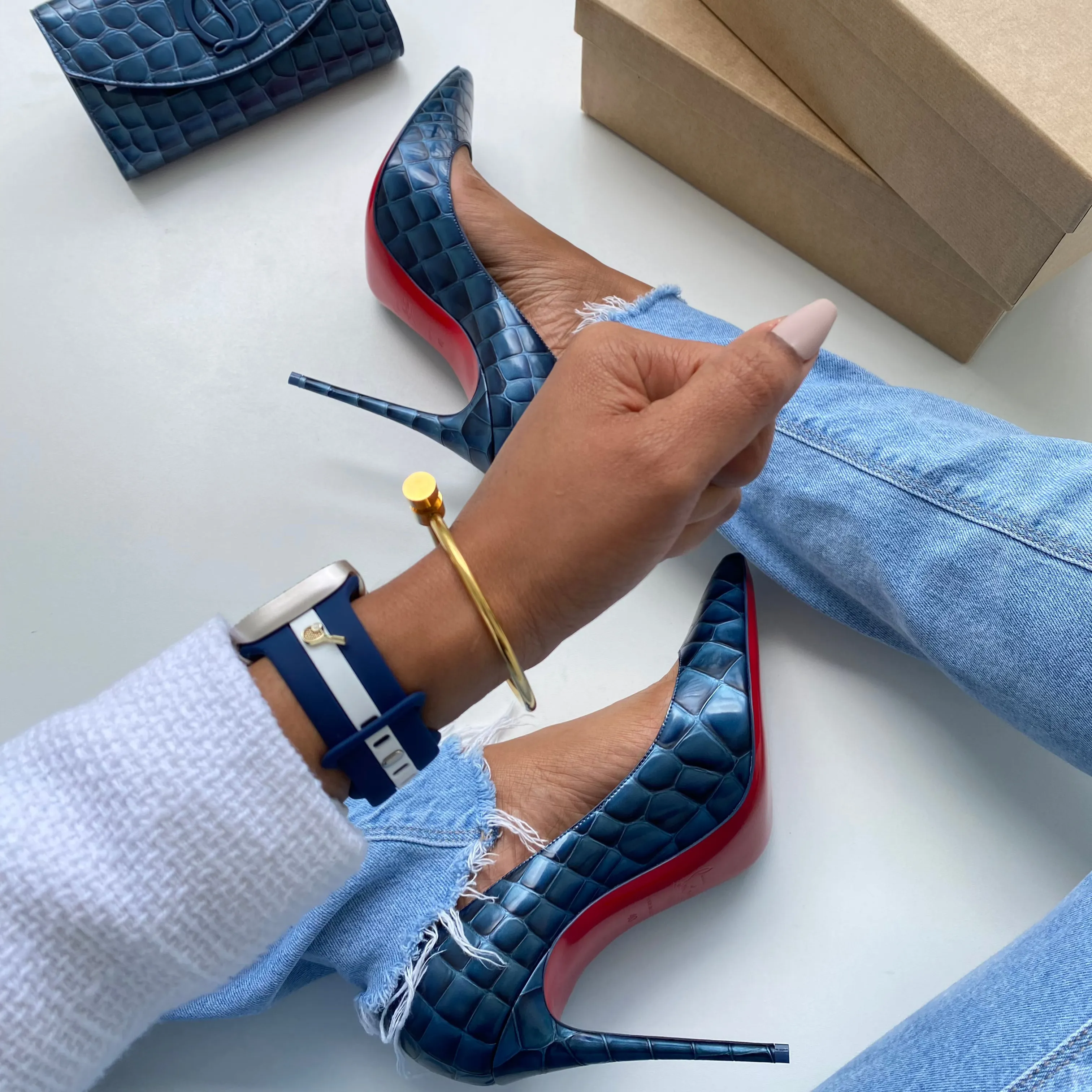 Downtown Navy Blue & Ivory Smart Watch Band sold by Strawberry Avocados