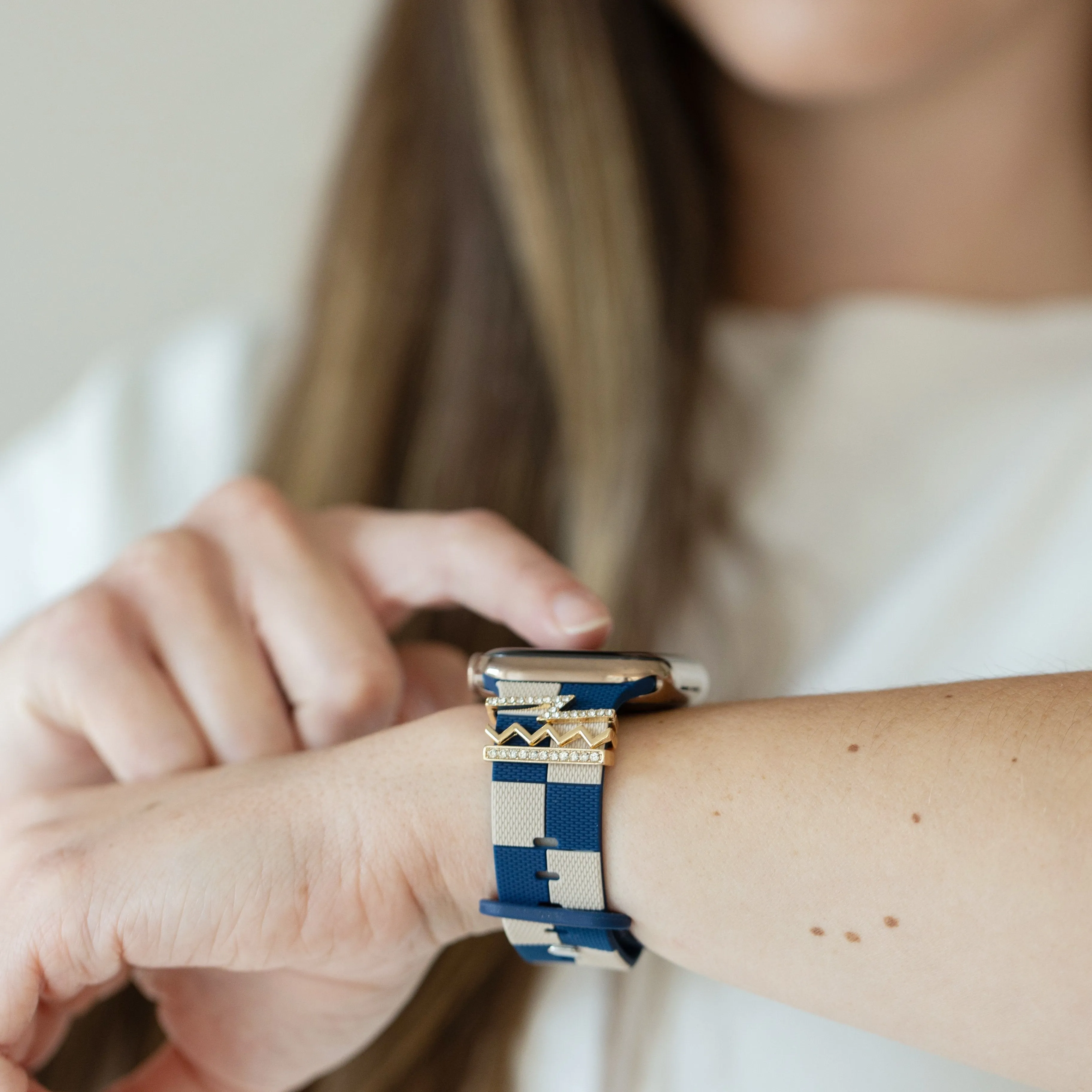 Downtown Navy Blue & Ivory Smart Watch Band sold by Strawberry Avocados product image thumbnail 3