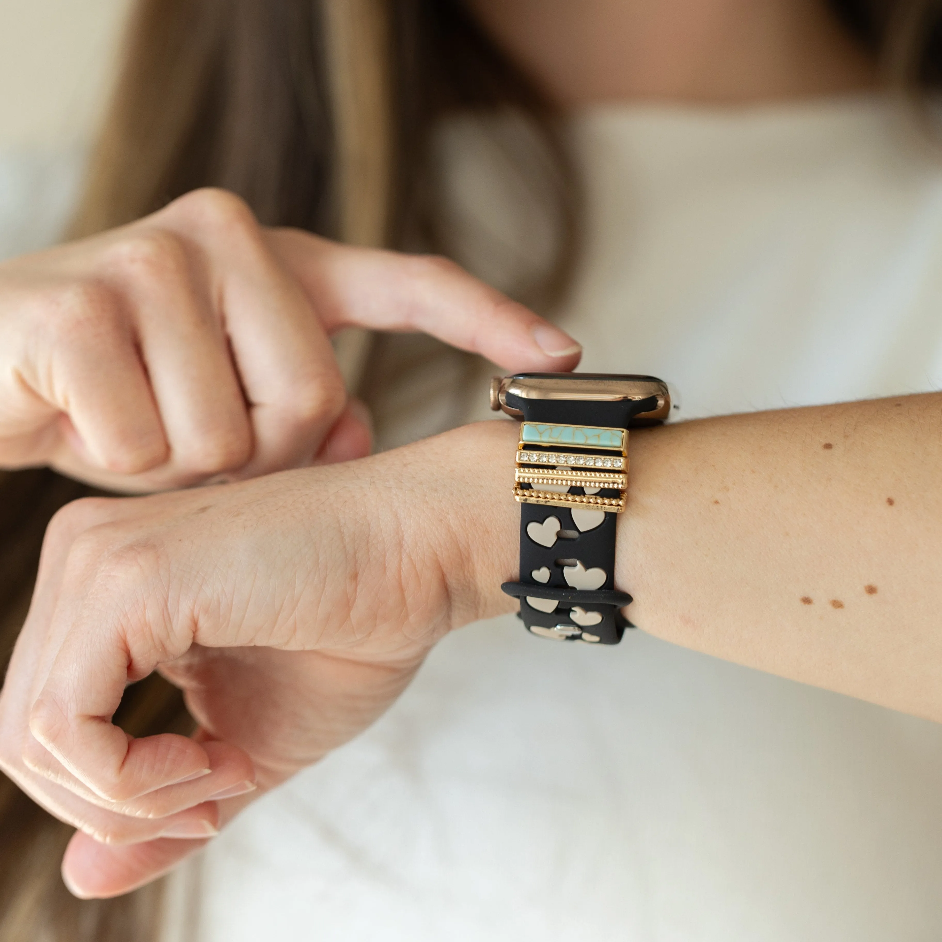 Eva Turquoise Love & Luxe Nude & Black Smart Watch Band sold by Strawberry Avocados