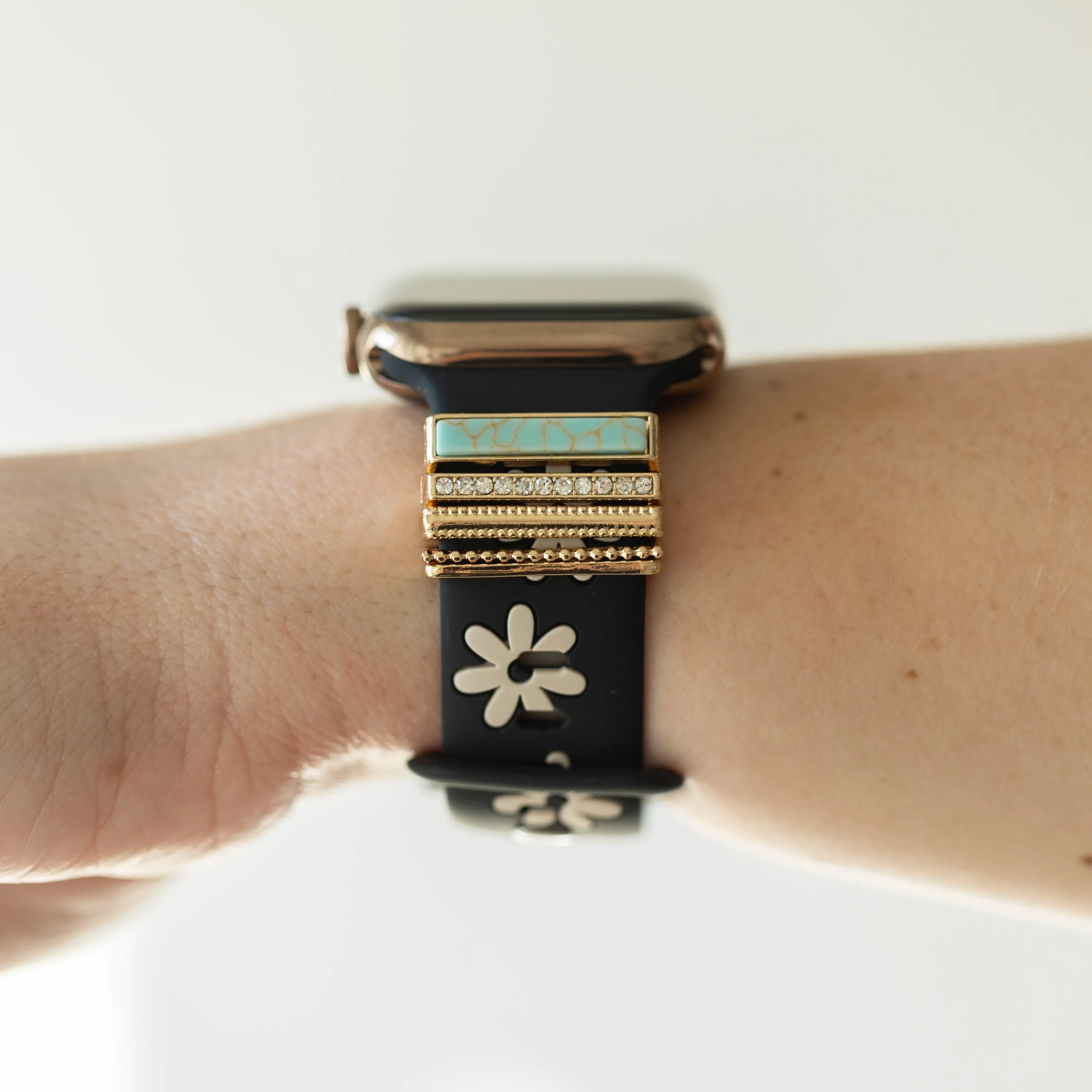 Eva Turquoise Daisy Nude & Black Smart Watch Band sold by Strawberry Avocados
