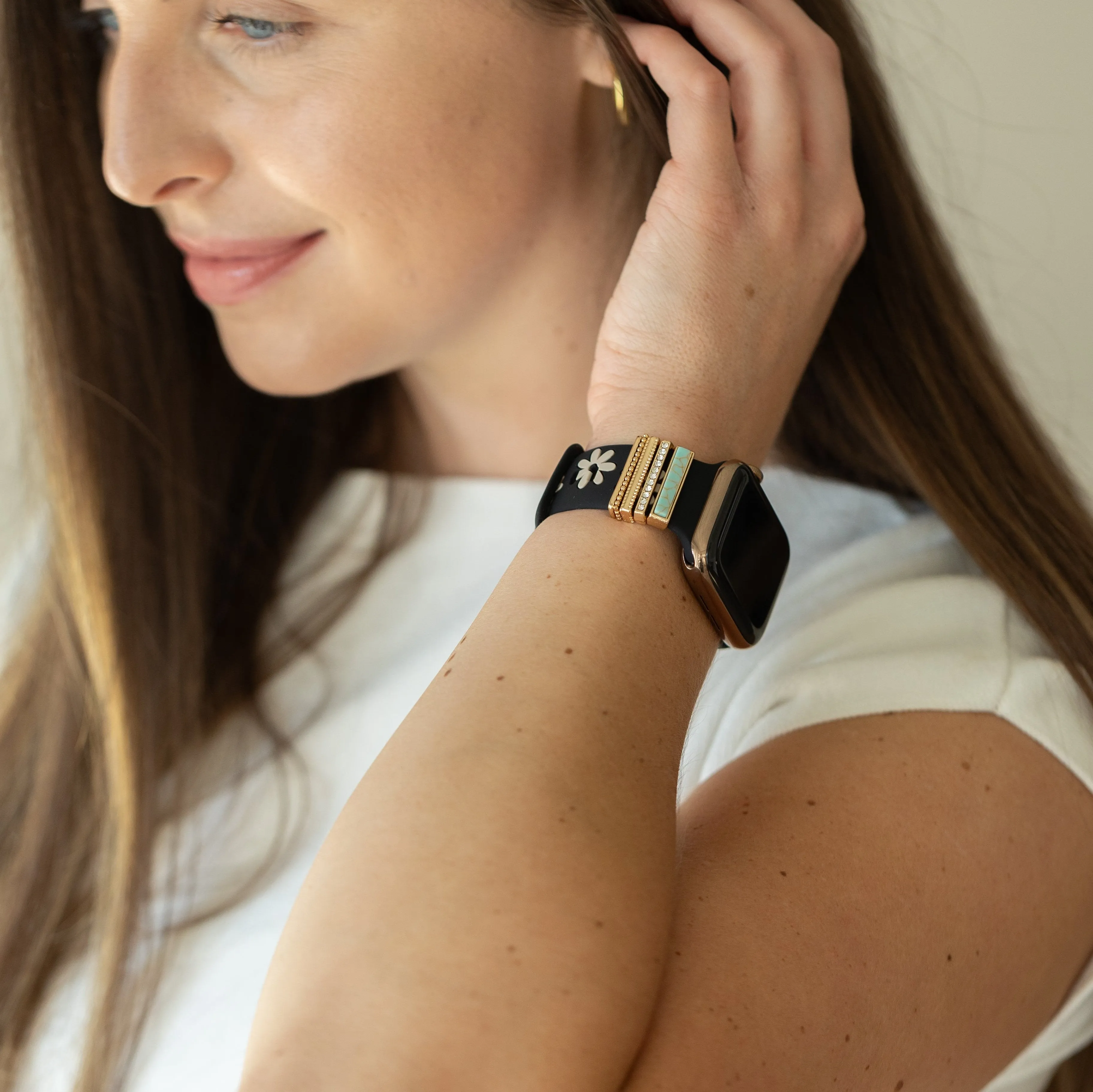 Eva Turquoise Daisy Nude & Black Smart Watch Band sold by Strawberry Avocados product image thumbnail 3