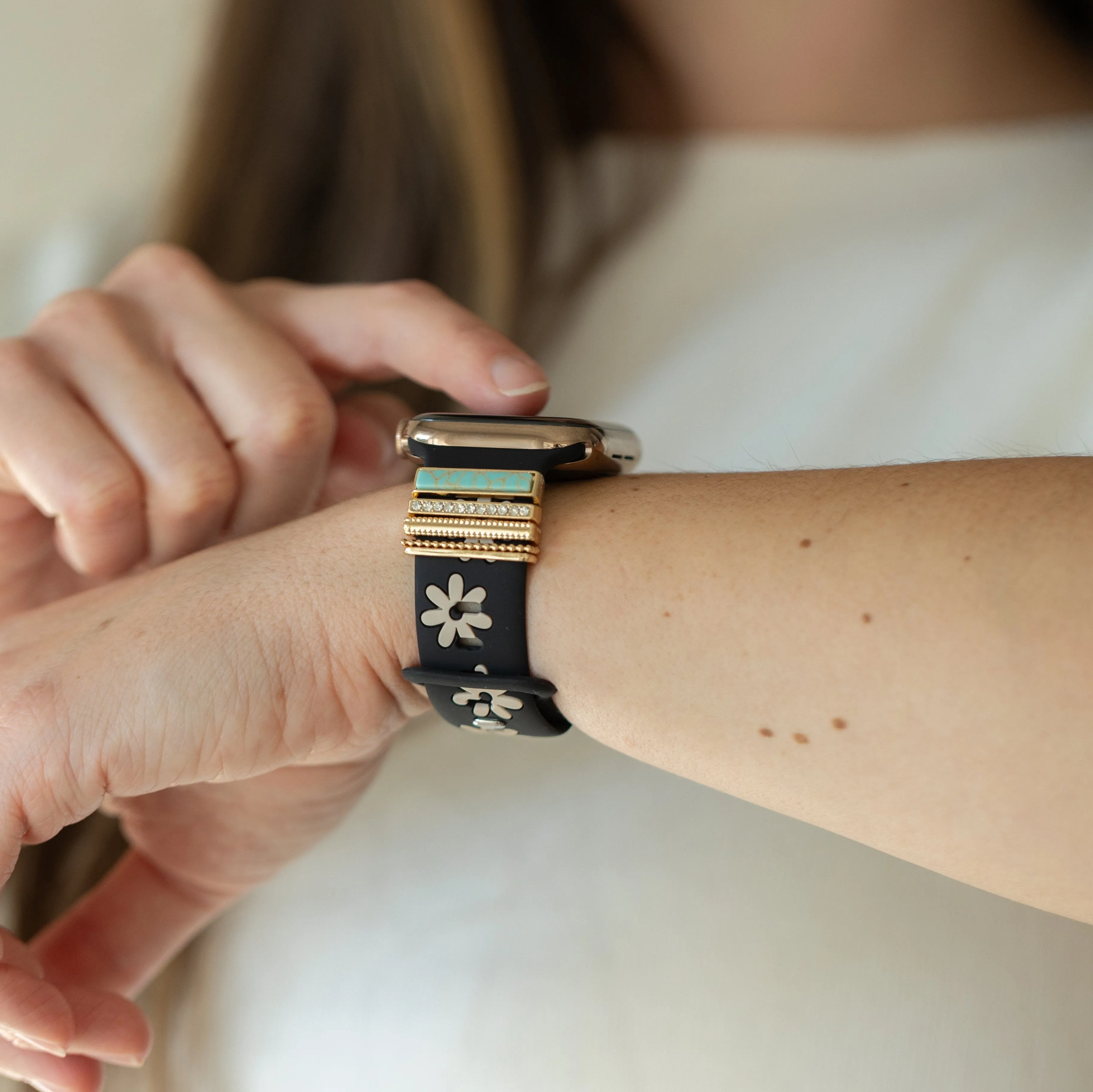 Eva Turquoise Daisy Nude & Black Smart Watch Band sold by Strawberry Avocados product image thumbnail 2