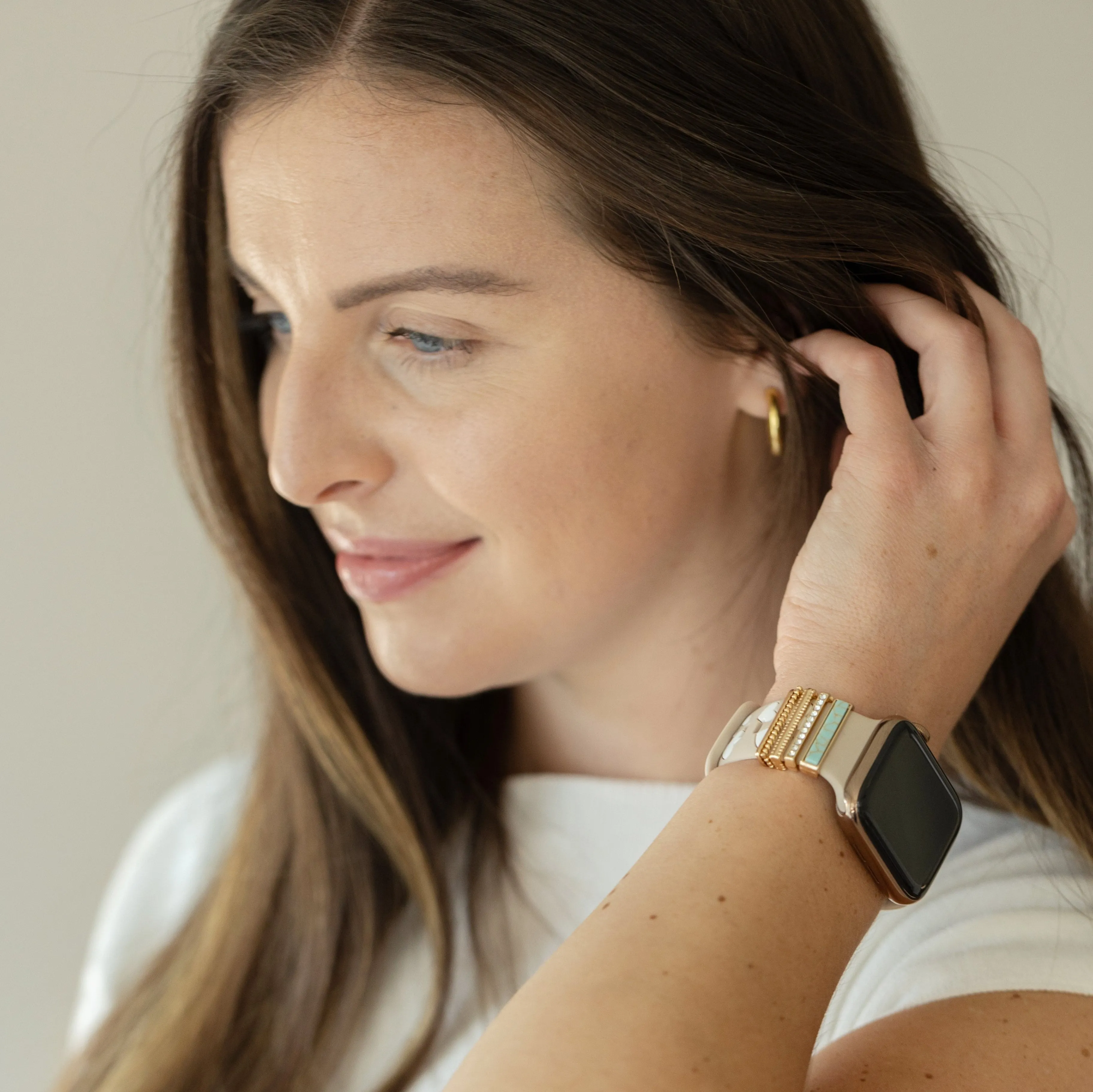 Eva Turquoise Love & Luxe Nude & White Smart Watch Band sold by Strawberry Avocados product image thumbnail 2