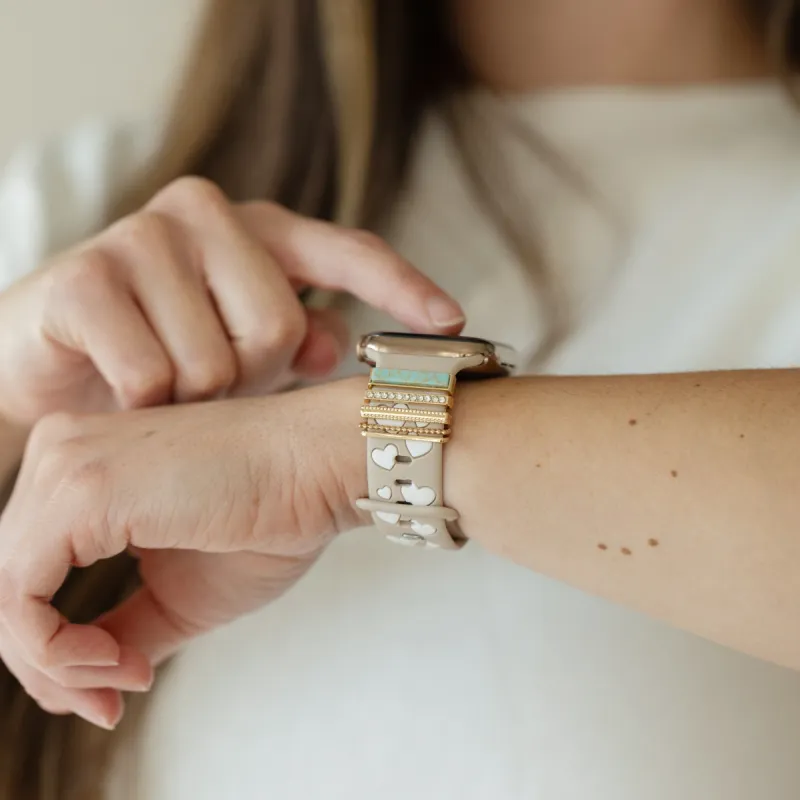 Eva Turquoise Love & Luxe Nude & White Smart Watch Band sold by Strawberry Avocados
