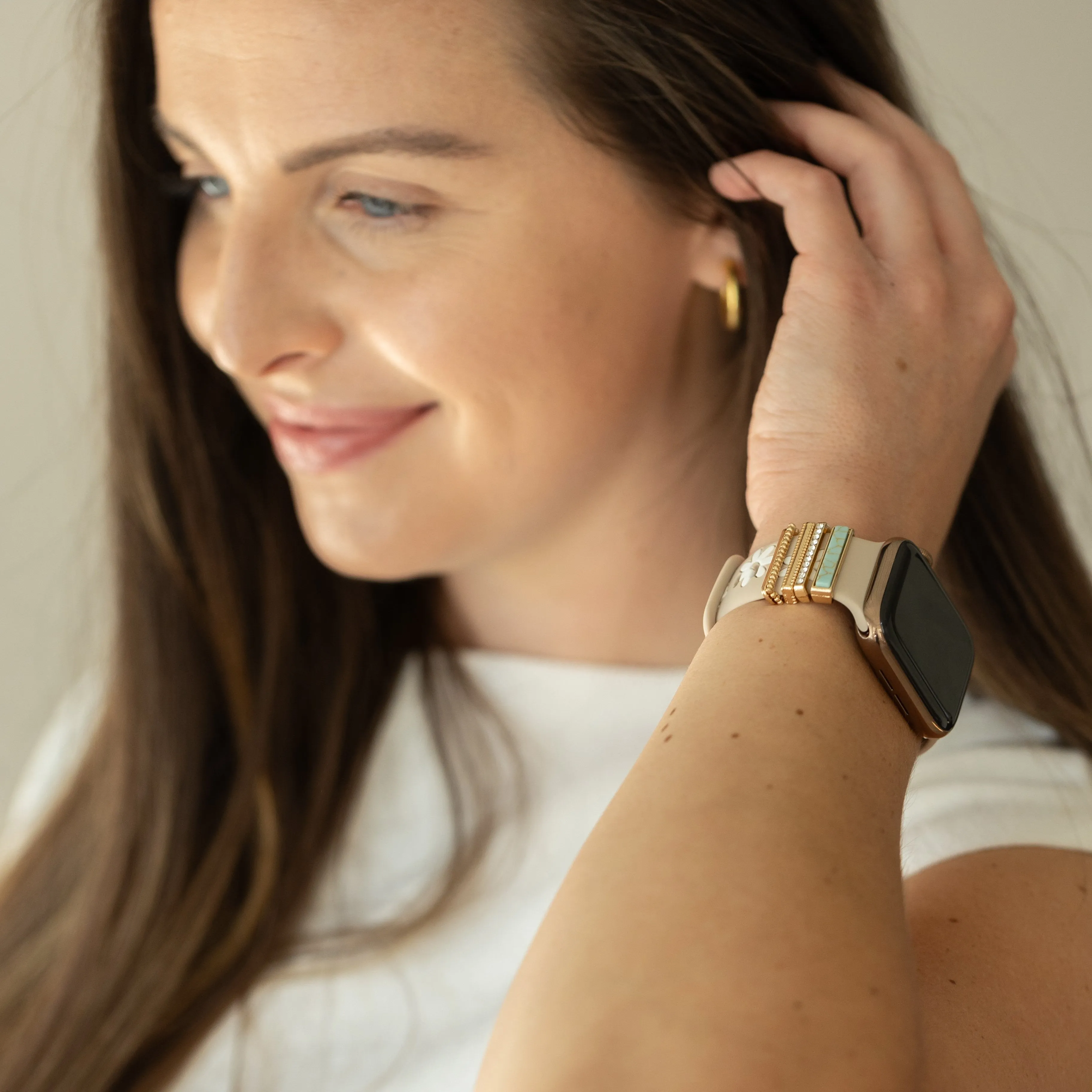 Eva Turquoise Daisy Nude & White Smart Watch Band sold by Strawberry Avocados product image thumbnail 2