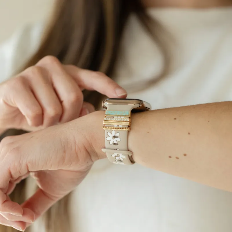 Eva Turquoise Daisy Nude & White Smart Watch Band sold by Strawberry Avocados
