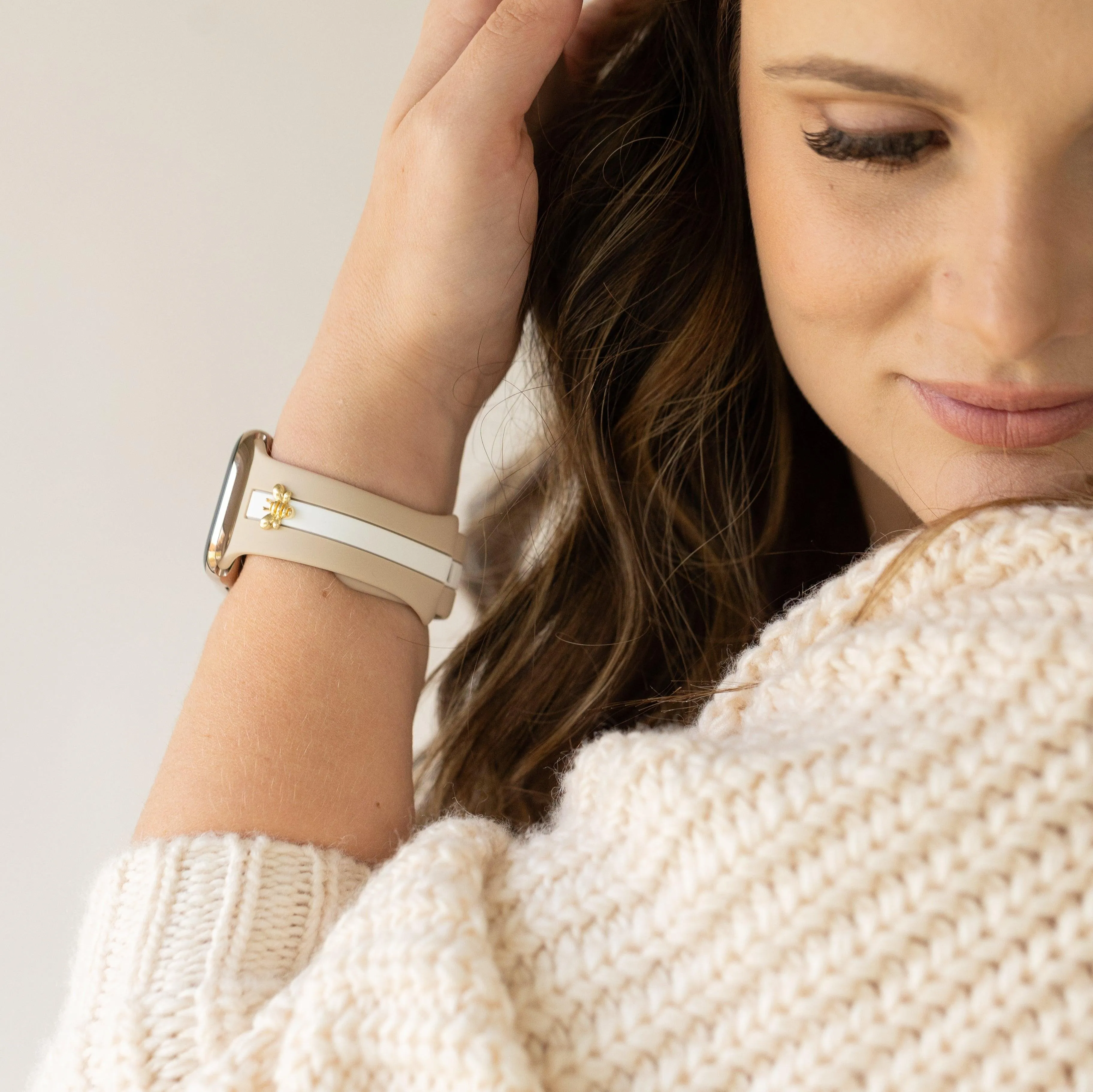 Skye Nude Sand & White Honey Bee Smart Watch Band sold by Strawberry Avocados product image thumbnail 4