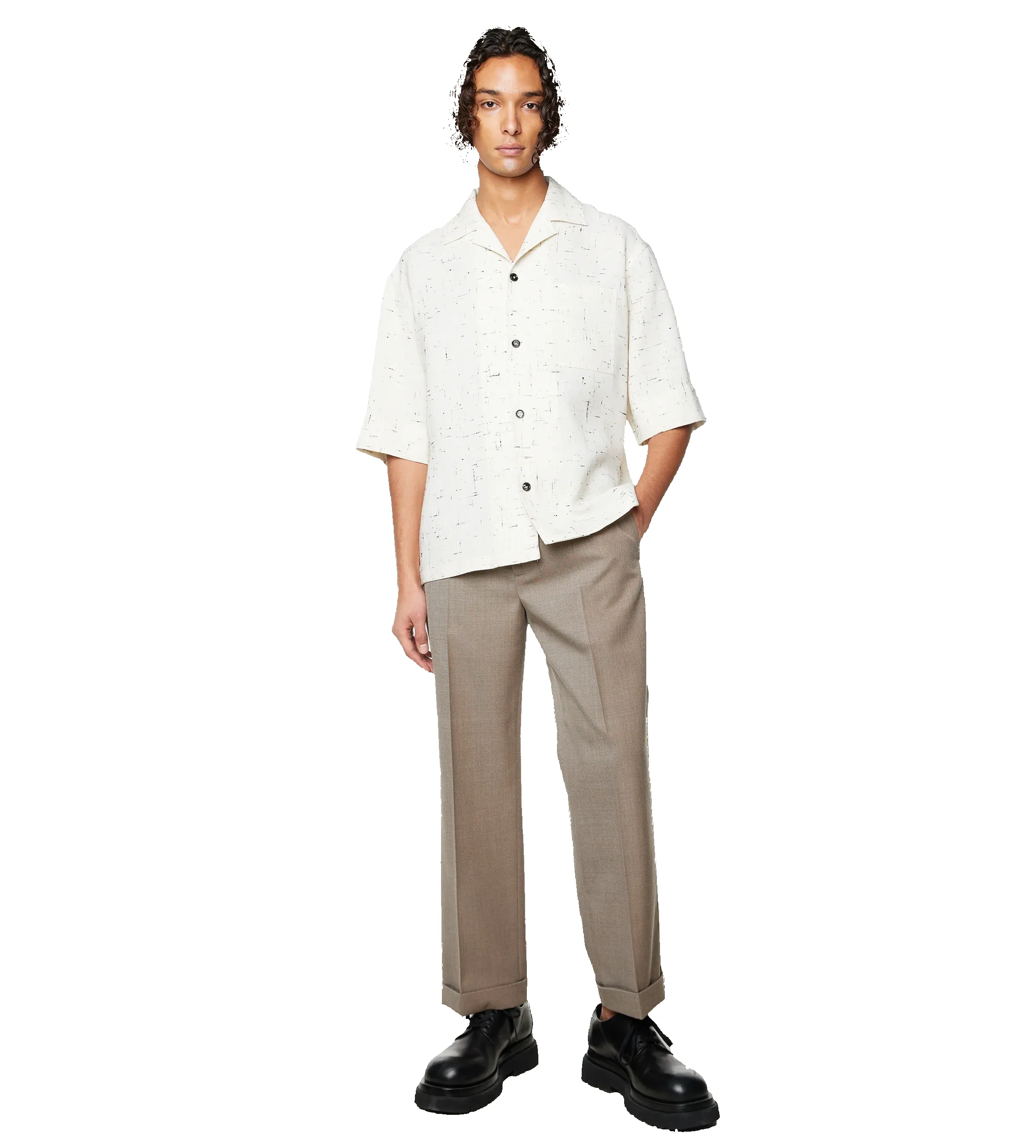 Wool Twill Cropped Trousers Grey/Ochre sold by FOUR Amsterdam product image thumbnail 2
