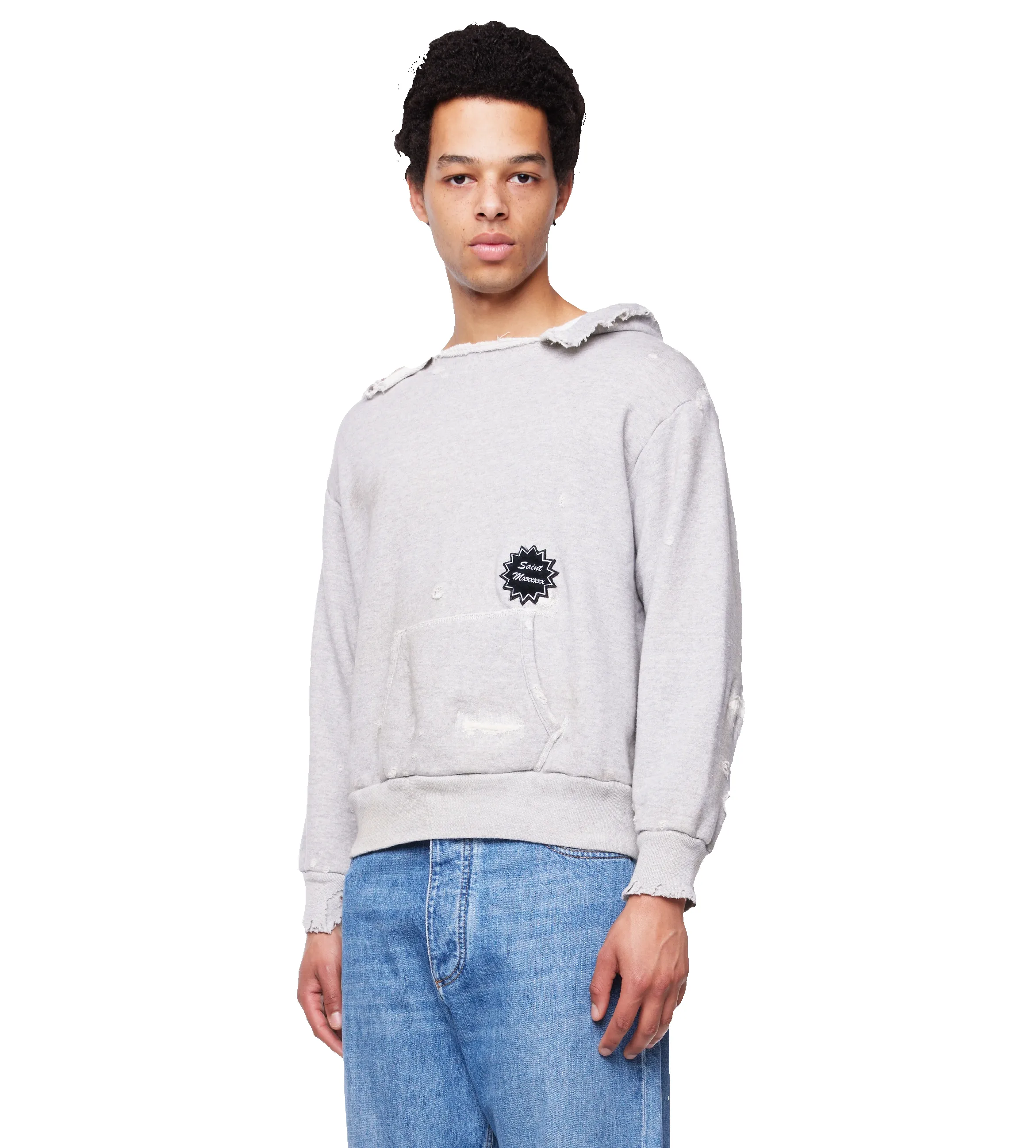 Destroyed Jersey Hoodie Grey sold by FOUR Amsterdam product image thumbnail 4