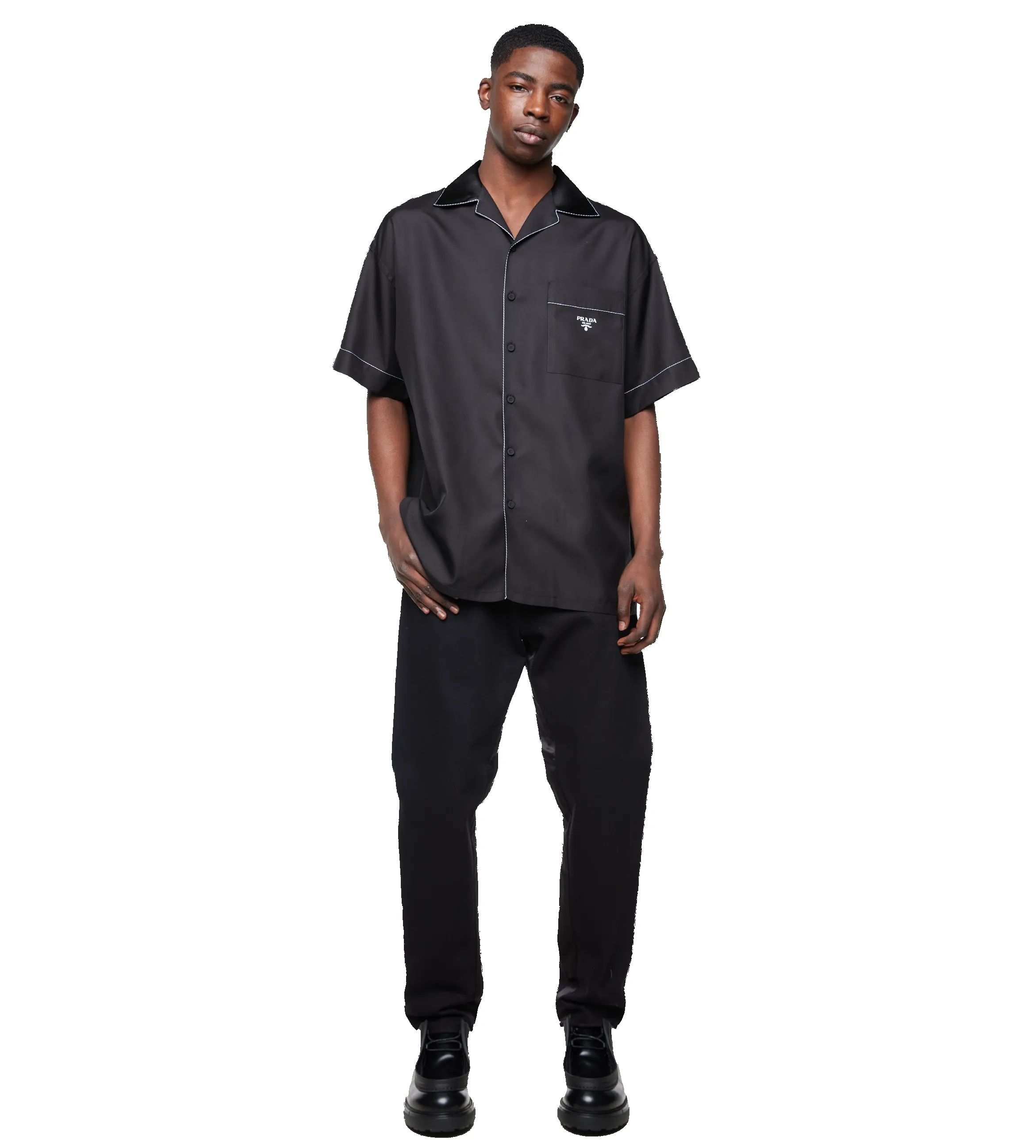 Logo Embroidered Silk Shirt Black sold by FOUR Amsterdam product image thumbnail 2