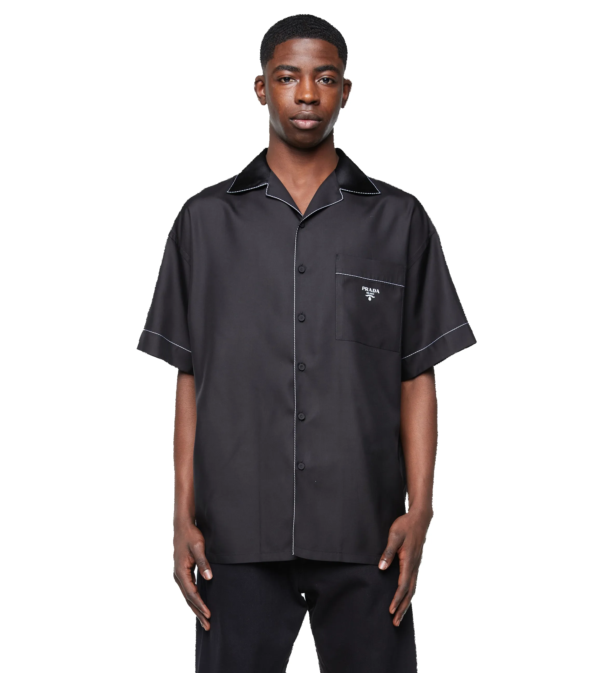 Logo Embroidered Silk Shirt Black sold by FOUR Amsterdam