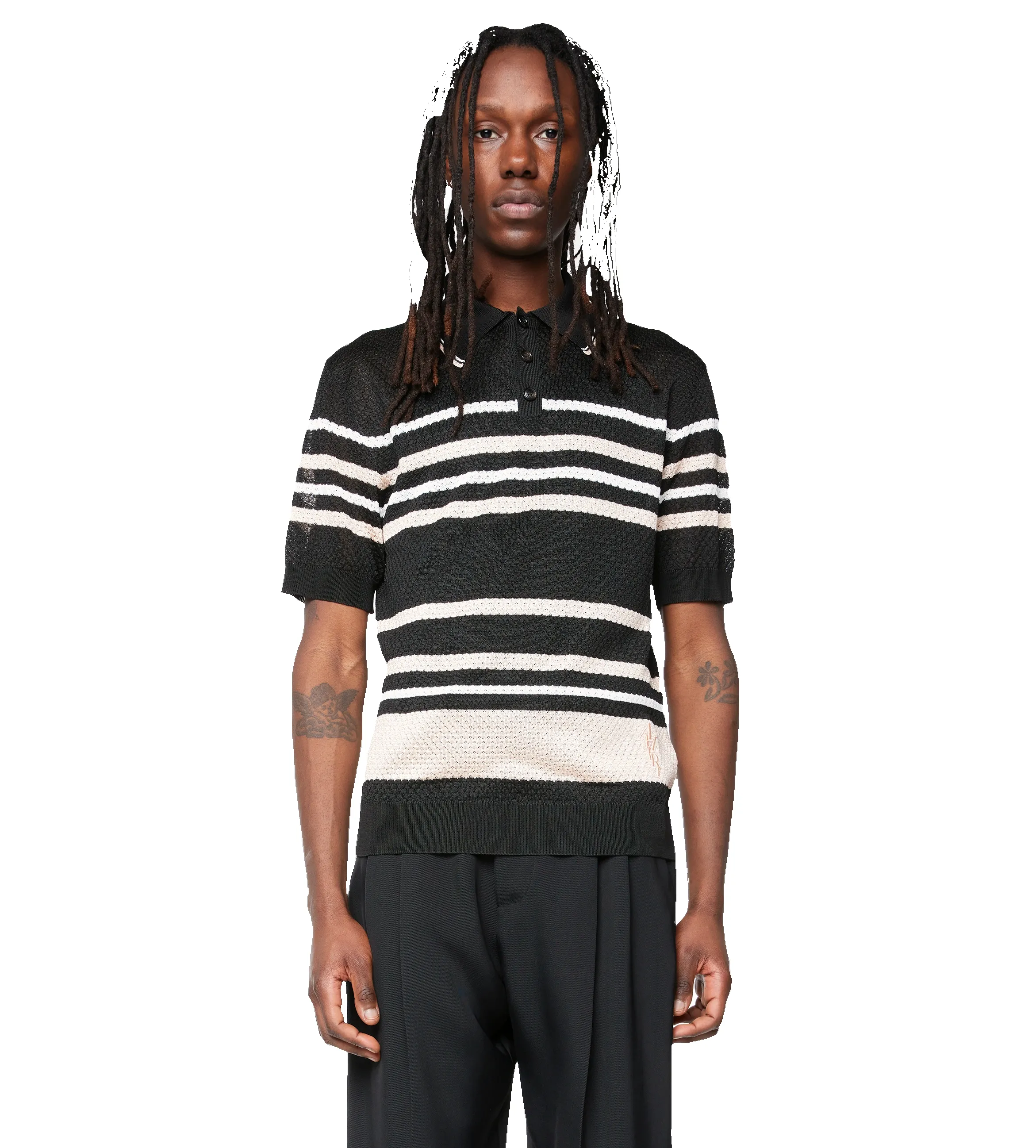 Striped Polo Black sold by FOUR Amsterdam