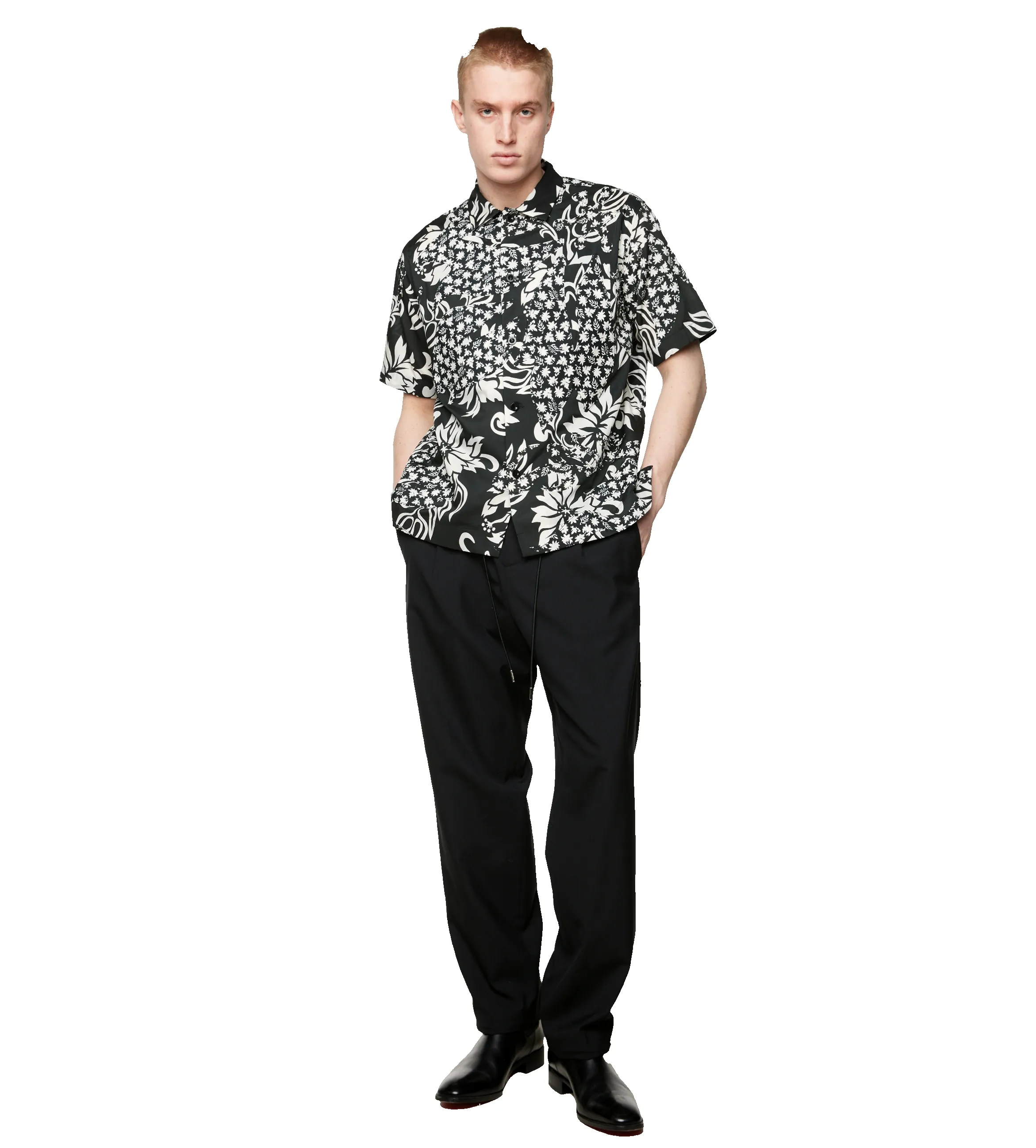 Floral Embroidered Patch Shirt Black sold by FOUR Amsterdam product image thumbnail 2