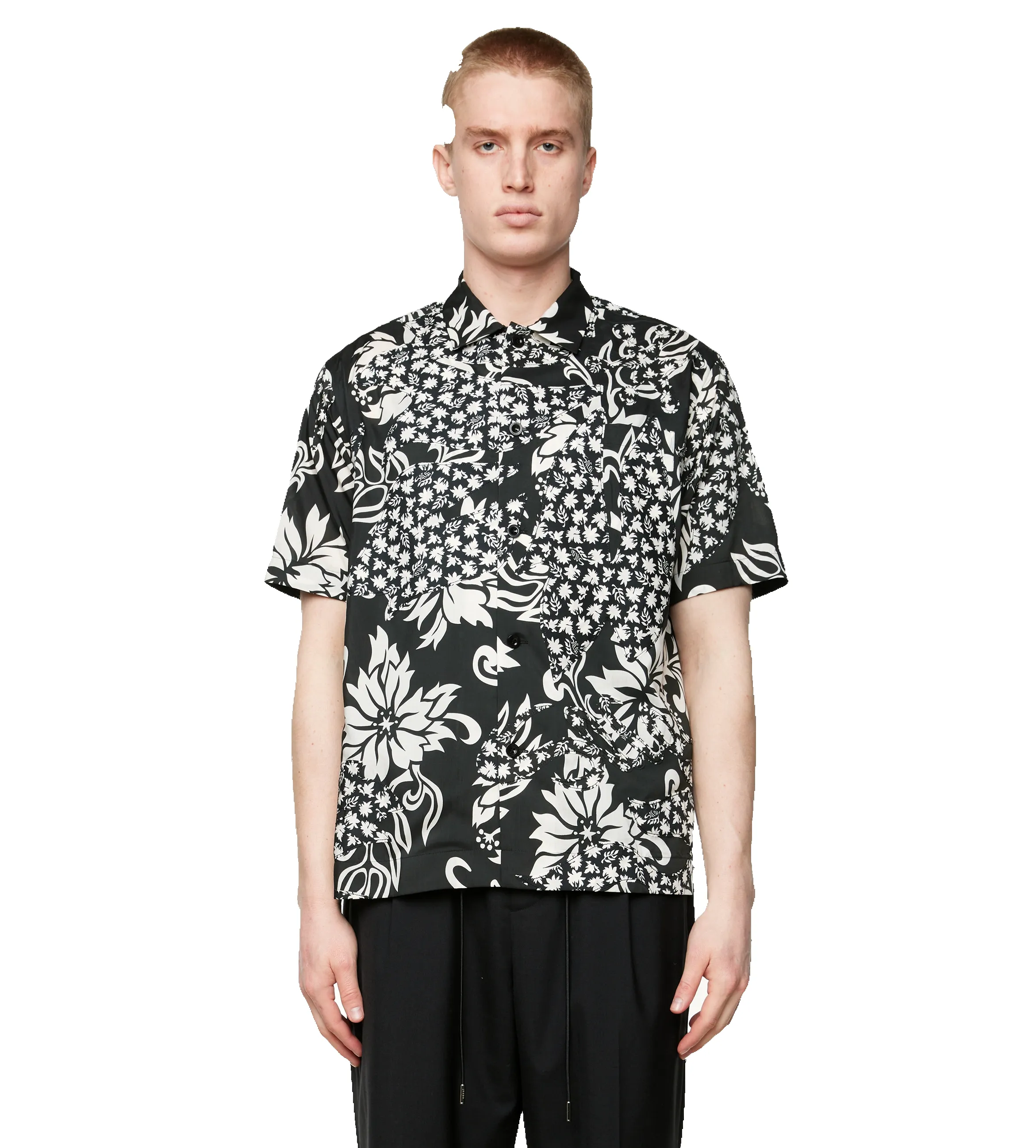 Floral Embroidered Patch Shirt Black sold by FOUR Amsterdam