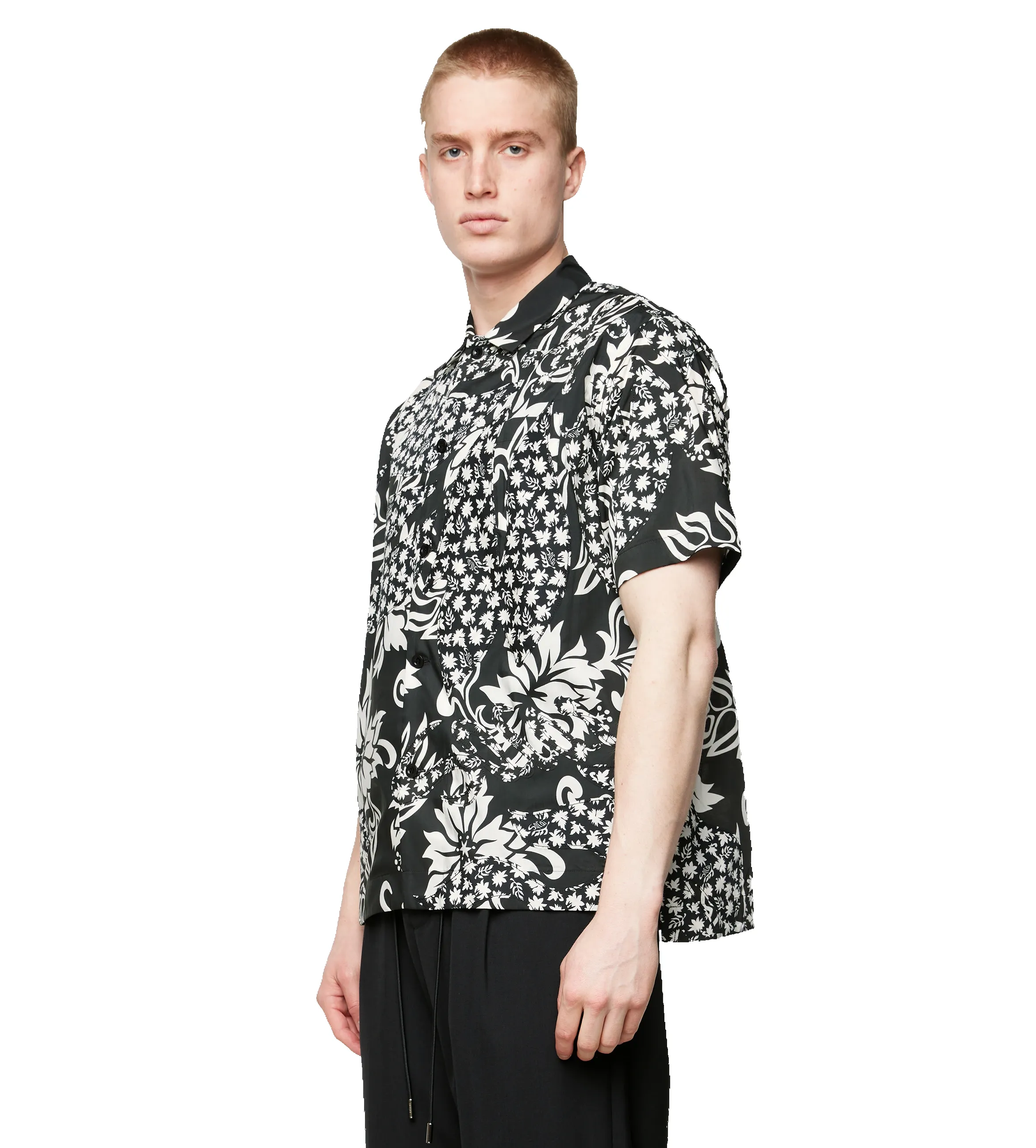Floral Embroidered Patch Shirt Black sold by FOUR Amsterdam product image thumbnail 4