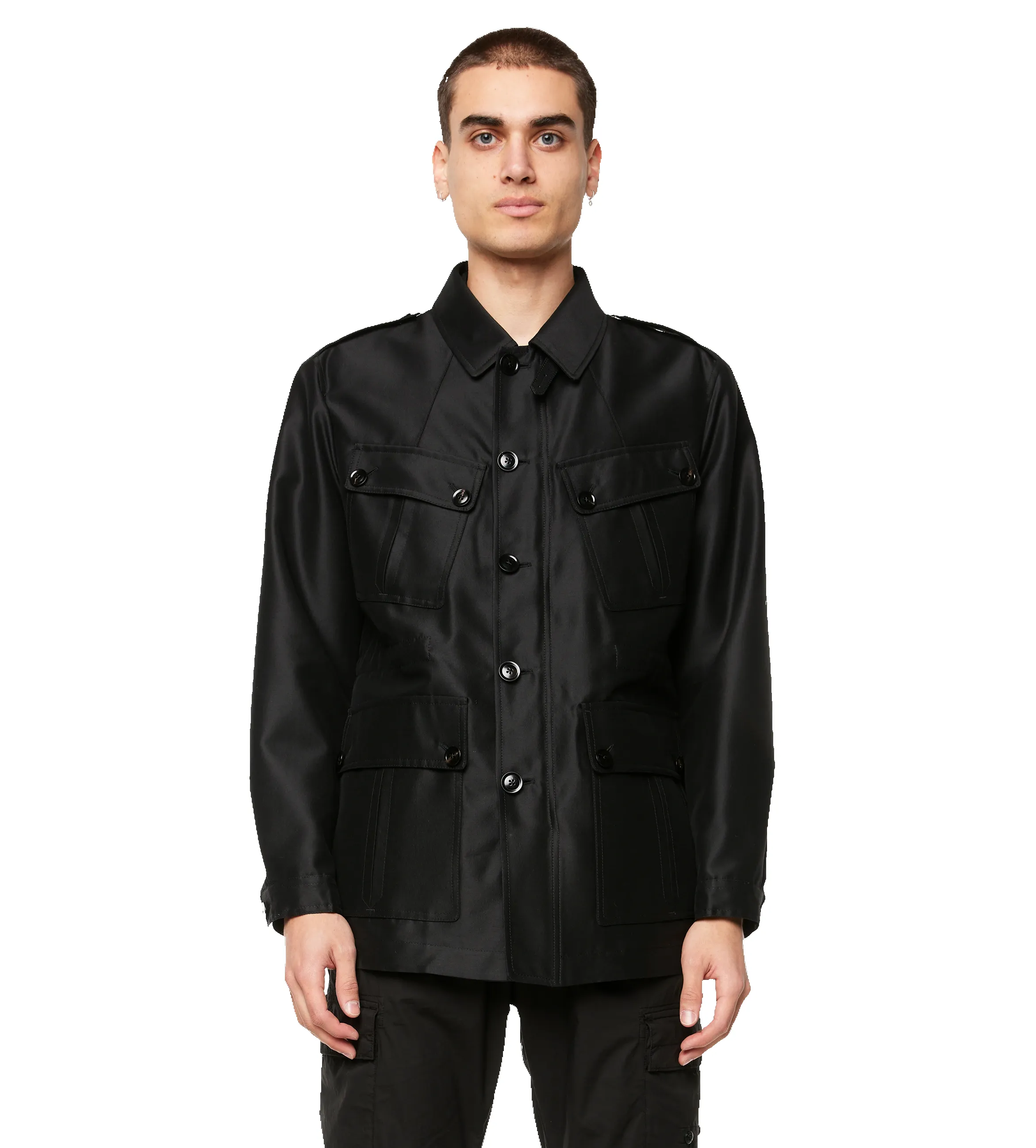 Wool Silk Faille Safari Jacket Black sold by FOUR Amsterdam