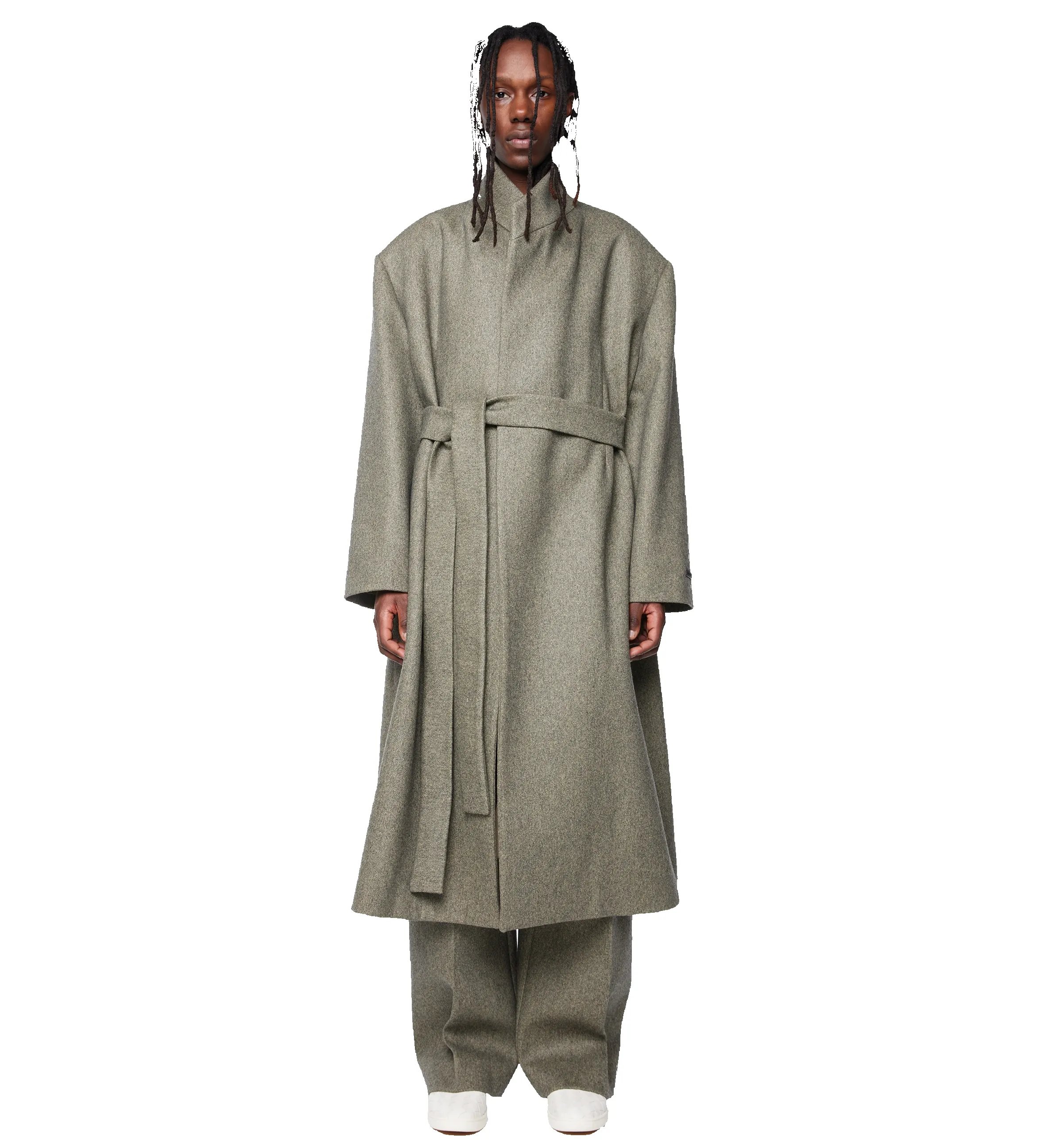 Wool Stand Collar Overcoat Melange Ash sold by FOUR Amsterdam