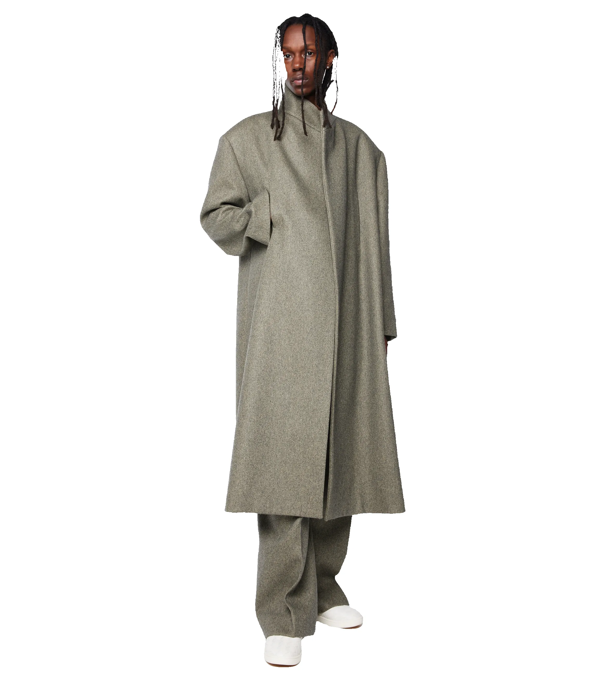 Wool Stand Collar Overcoat Melange Ash sold by FOUR Amsterdam product image thumbnail 4