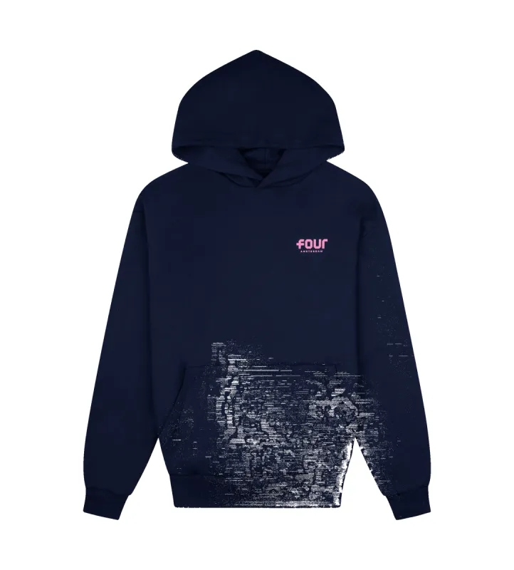 Pink Logo Hoodie Marine Blue sold by FOUR Amsterdam