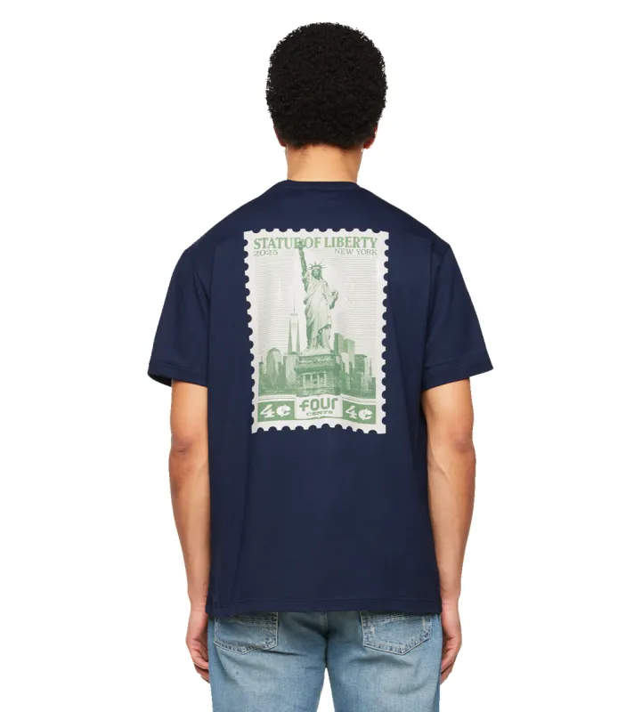 NY Stamp Statue of Liberty T-shirt Marine Blue sold by FOUR Amsterdam